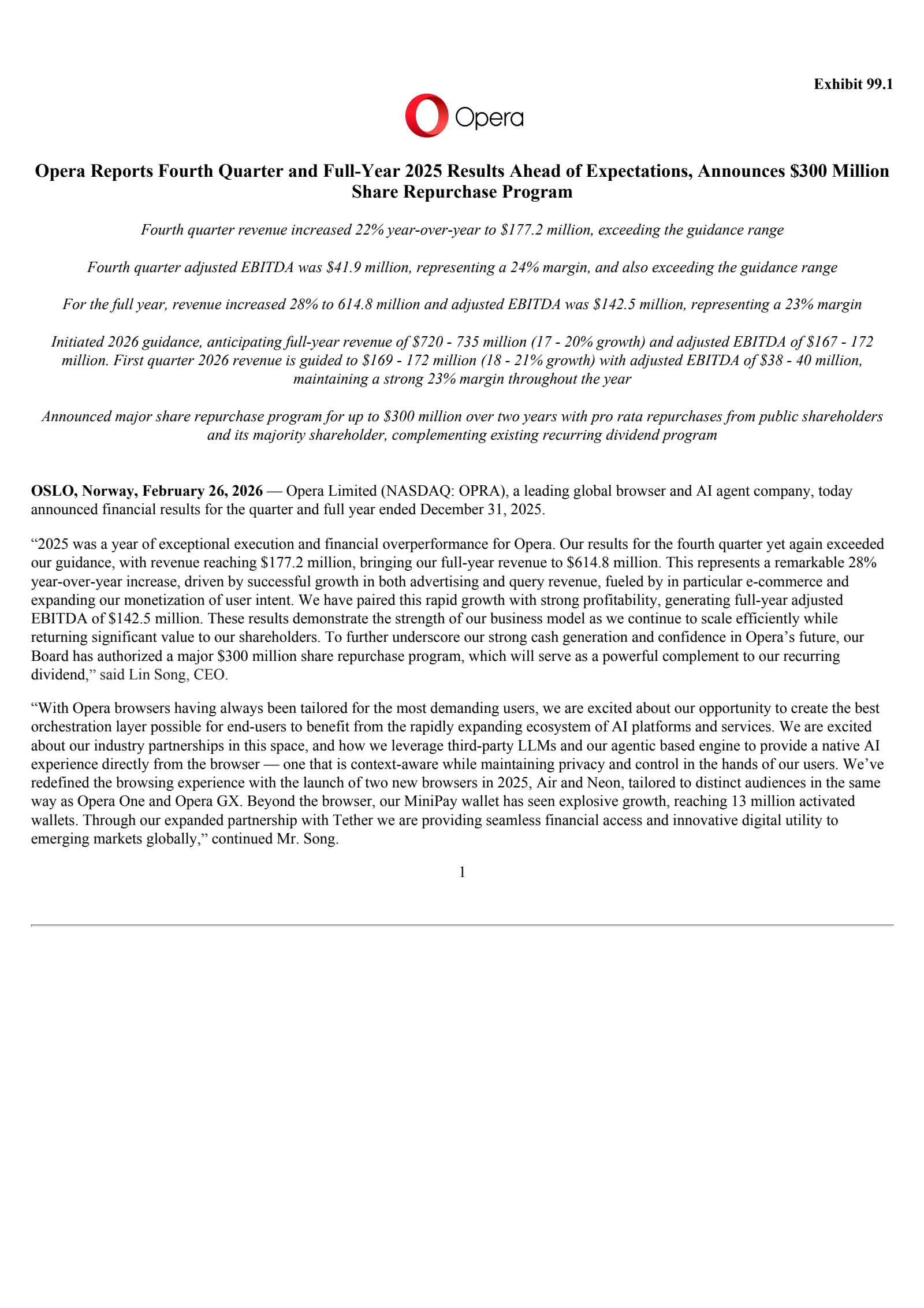 Opera's Q4 2025 Press Release