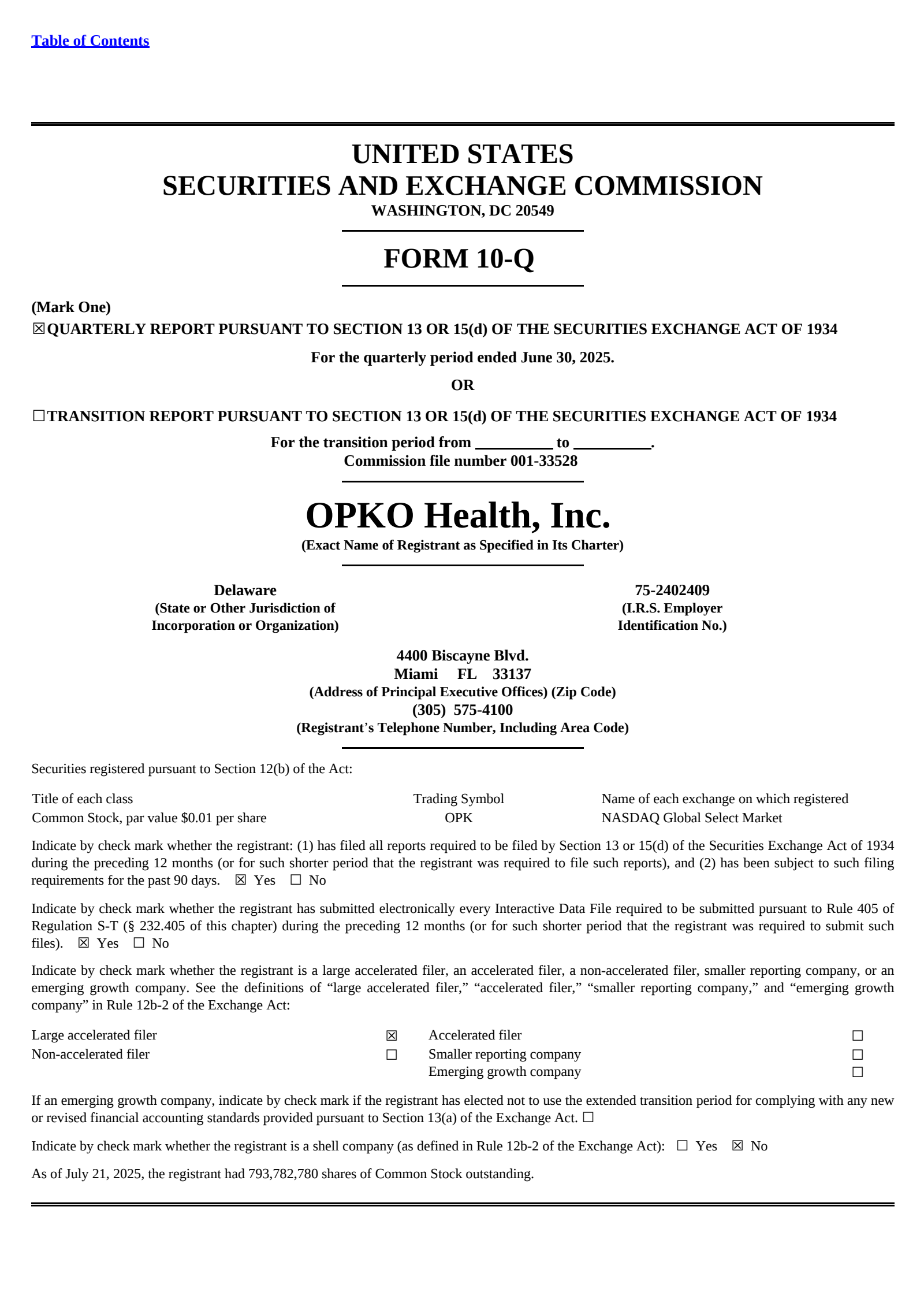 OPKO Health's Q2 2025 Quarterly report