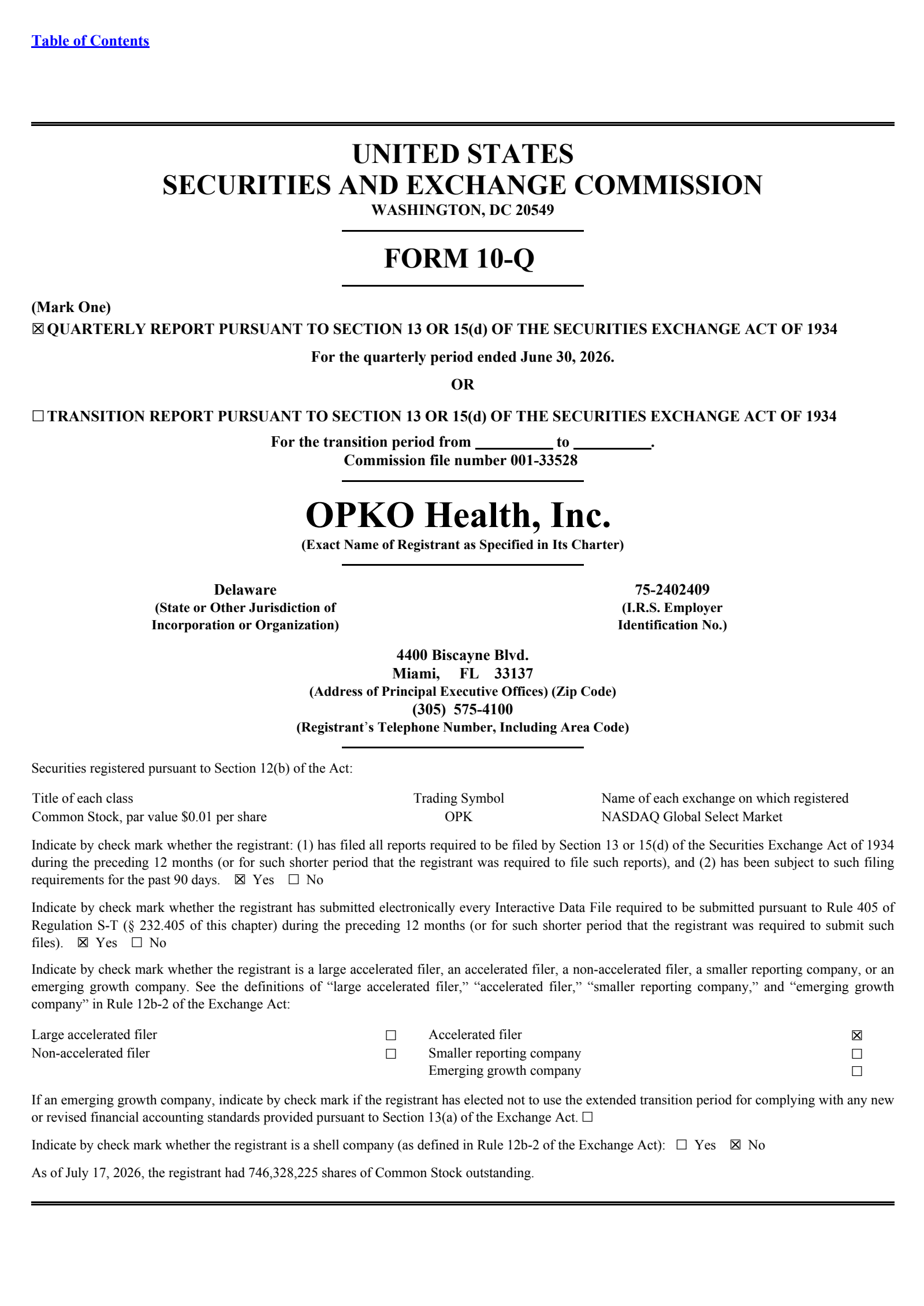 OPKO Health's Q2 2026 Quarterly report