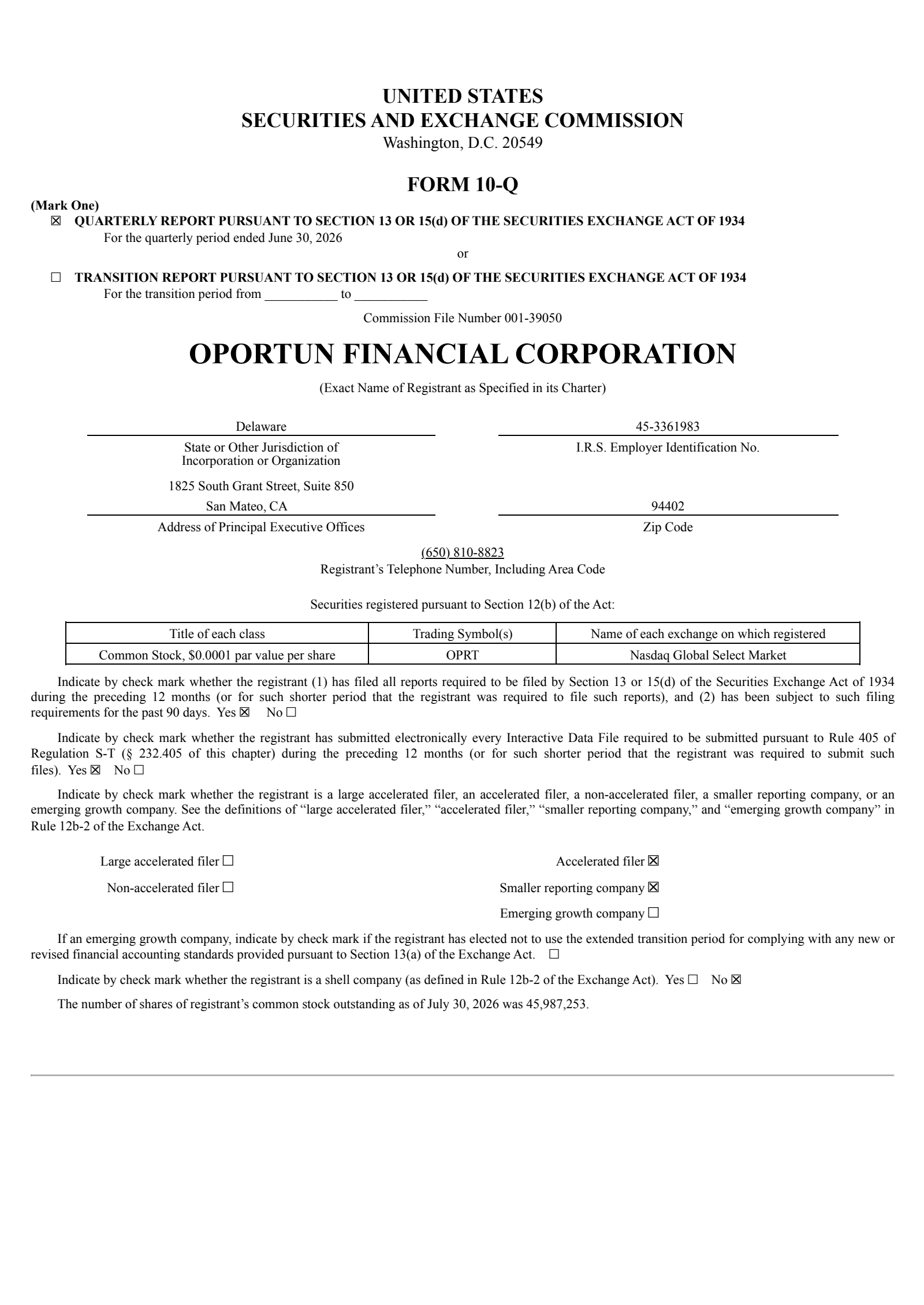 Oportun Financial's Q2 2026 Quarterly report