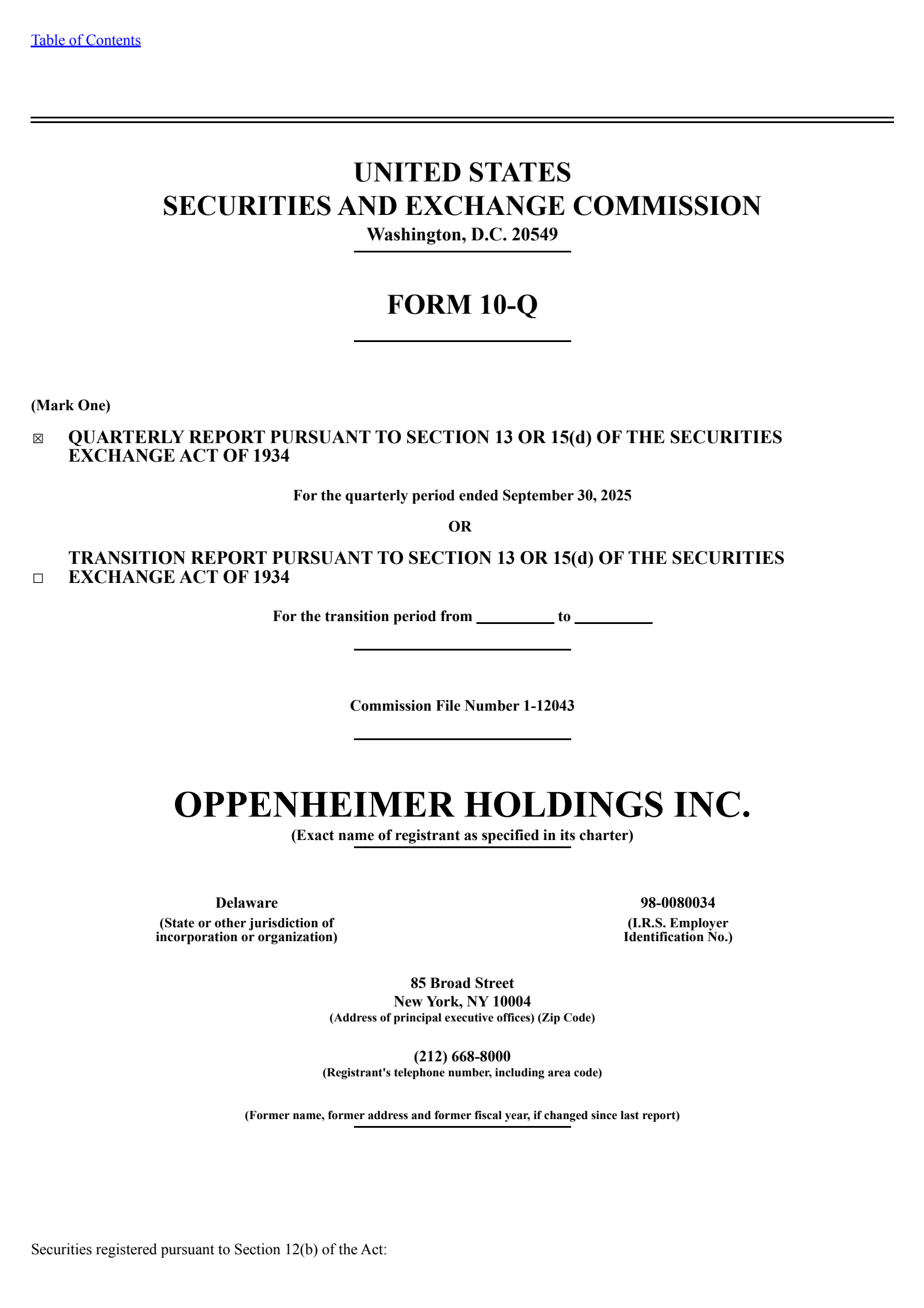 Oppenheimer's Q3 2025 Quarterly Report