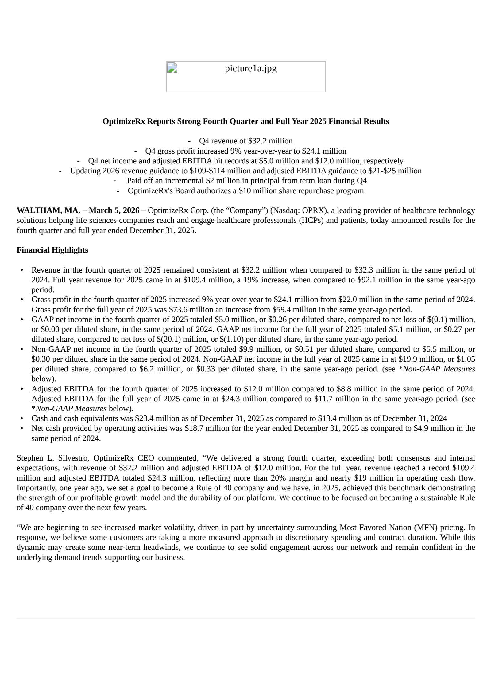 OptimizeRx's Q4 2025 Press Release
