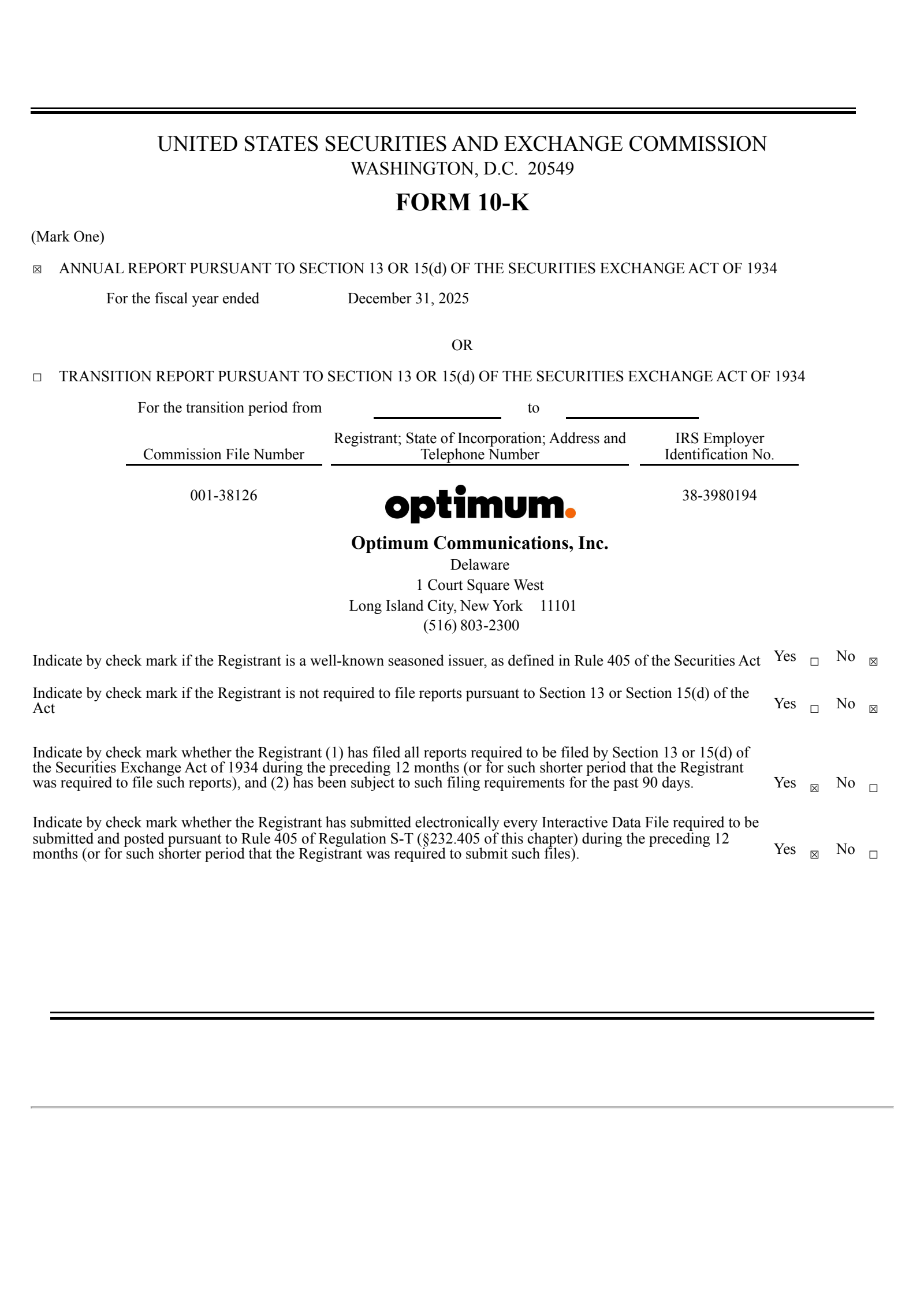 Optimum Communications' Q4 2025 Annual report