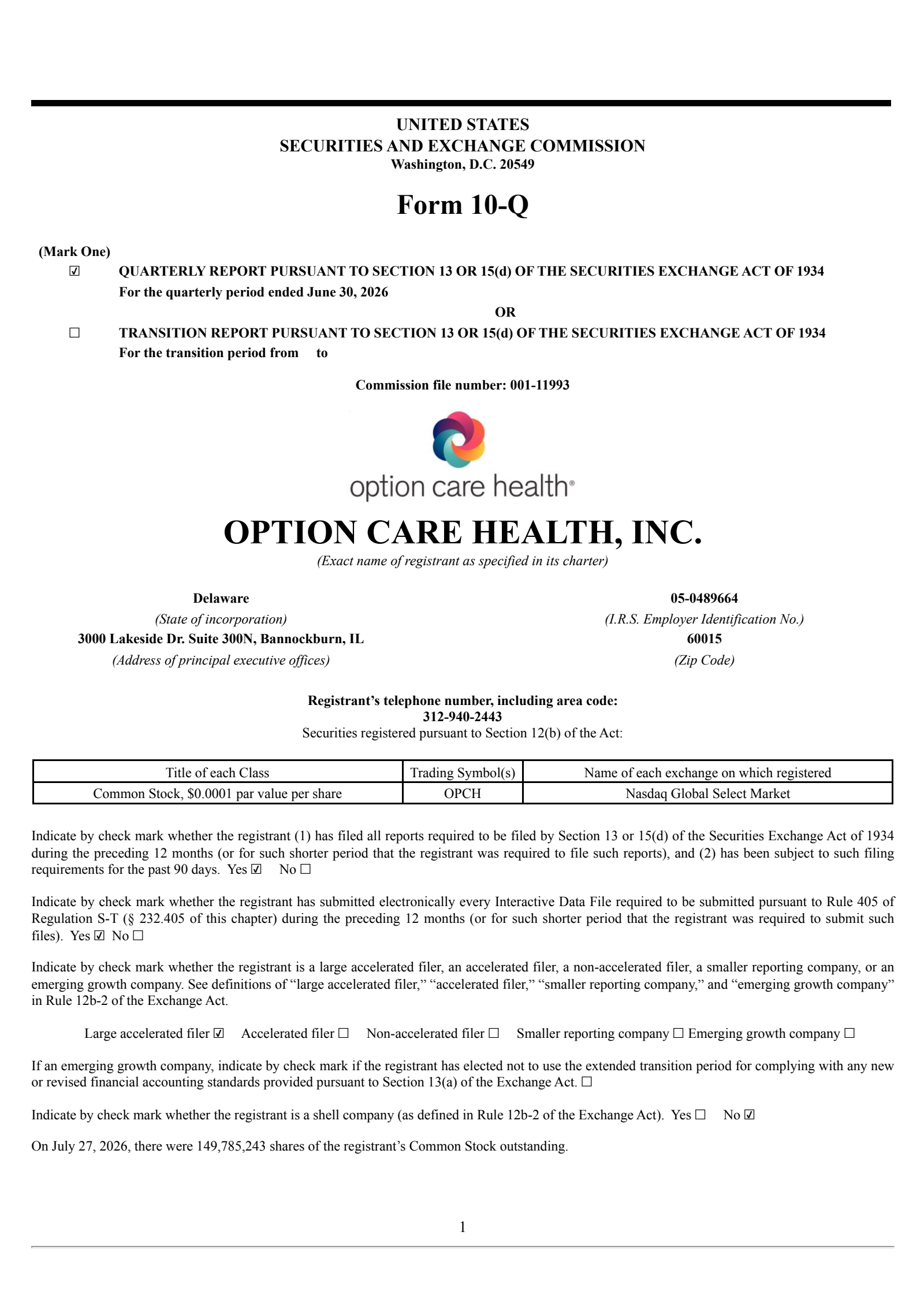 Option Care Health's Q2 2026 Quarterly report