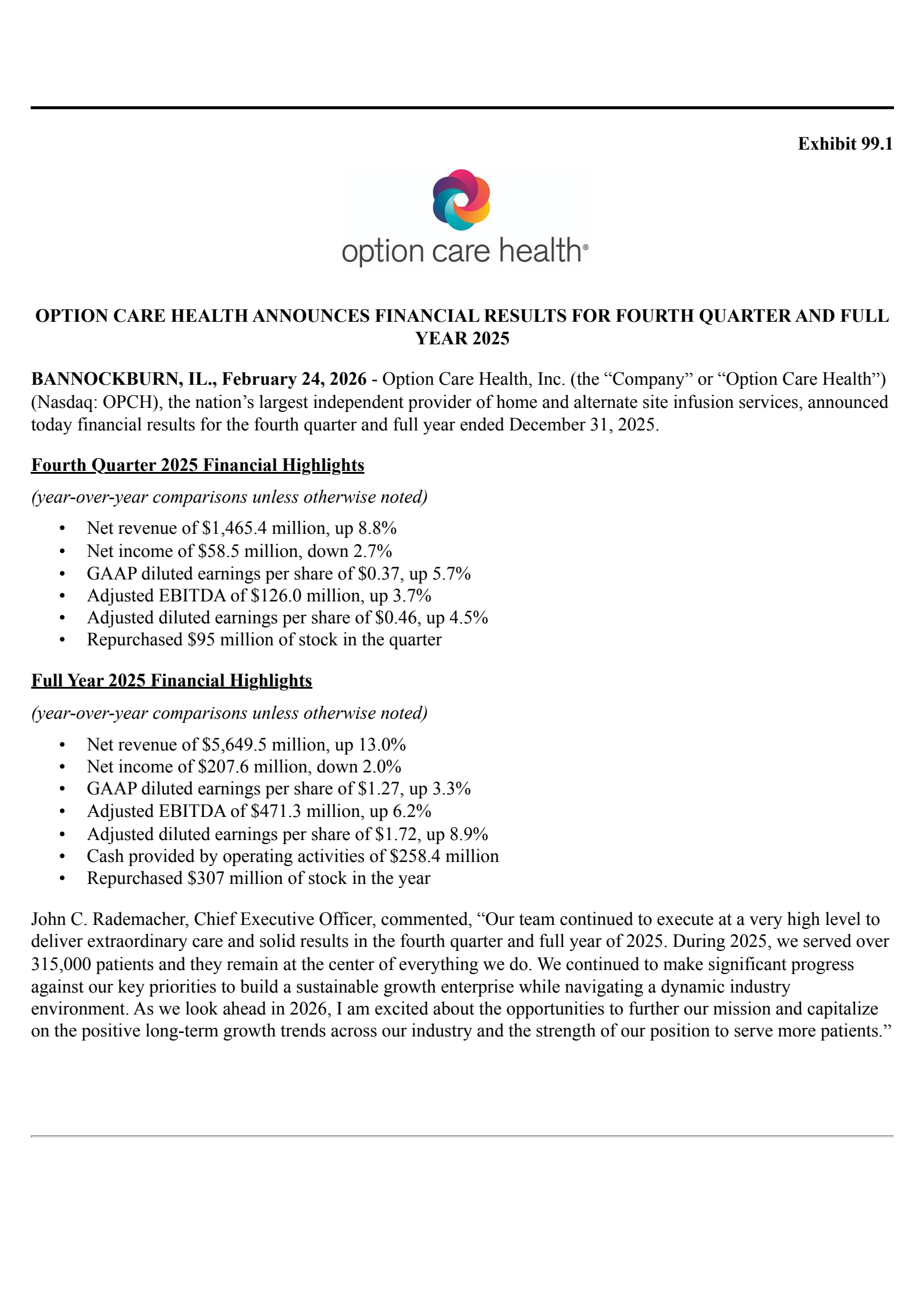 Option Care Health's Q4 2025 Press Release