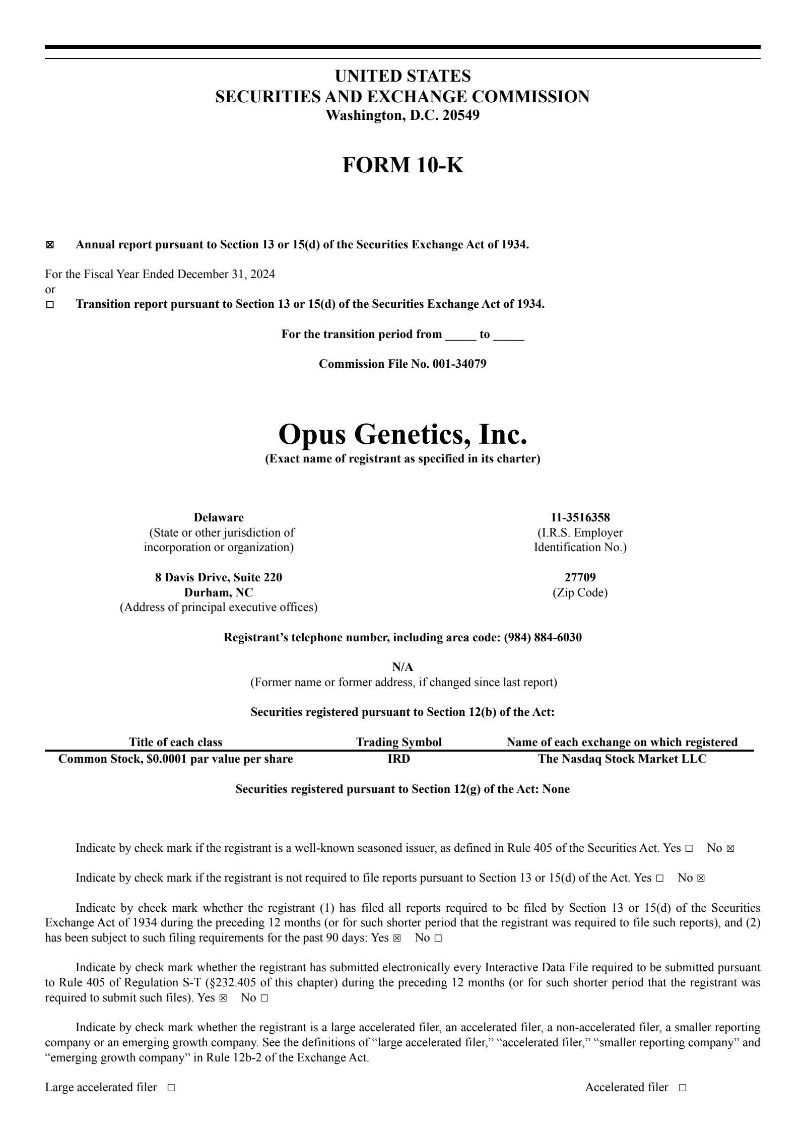 Opus Genetics' Q4 2024 Annual report