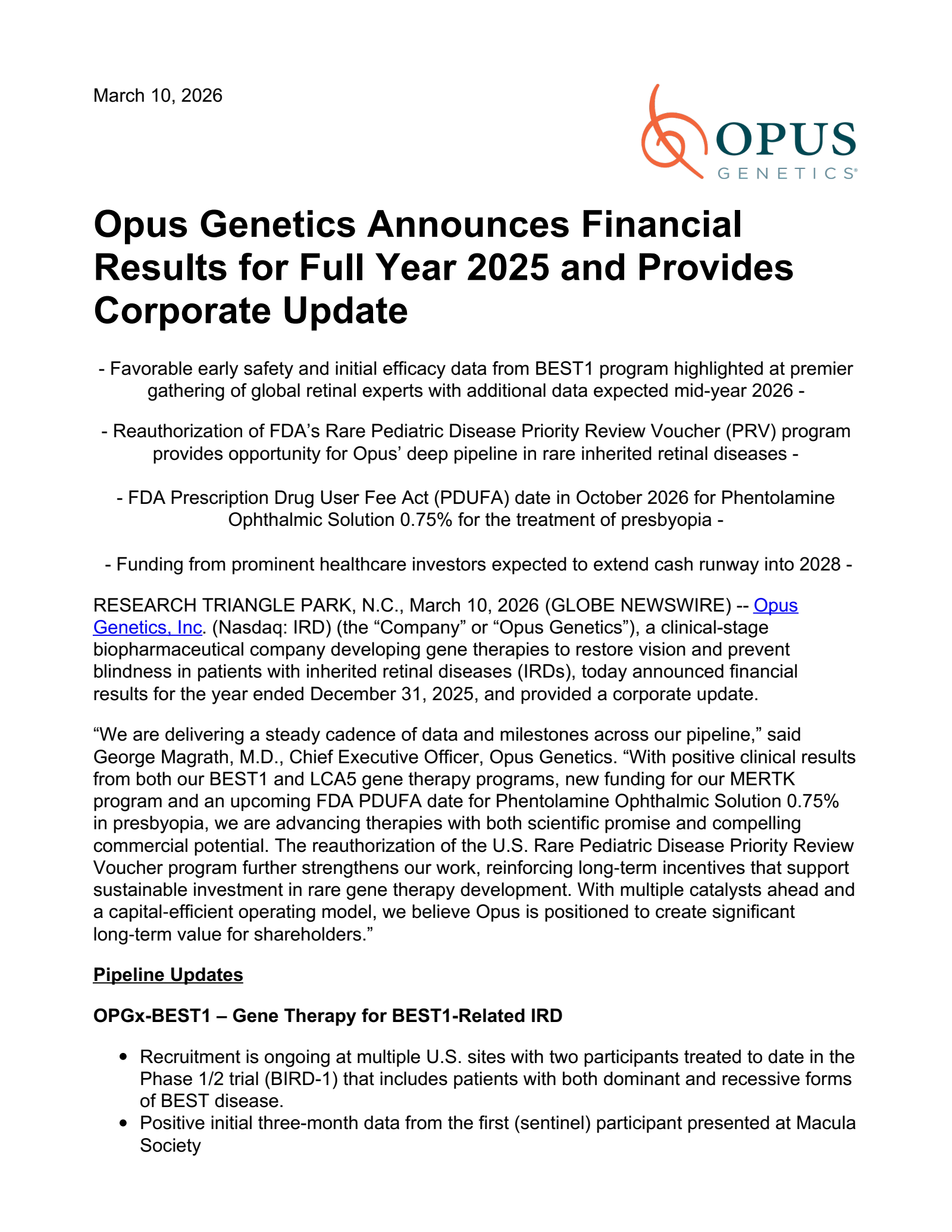 Opus Genetics (IRD) Q4 2025 Earnings Results & Report