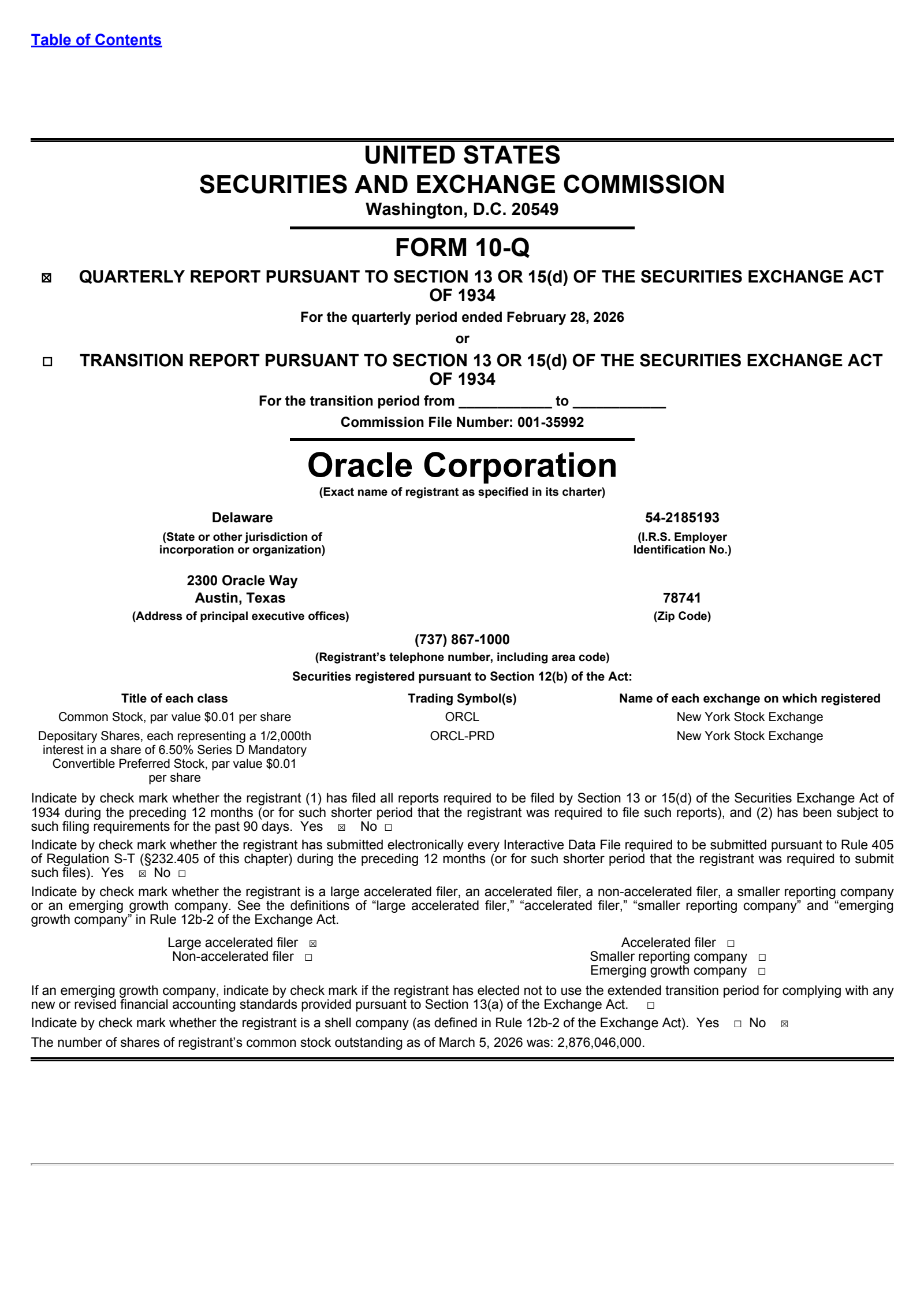 Oracle's Q3 2026 Quarterly report