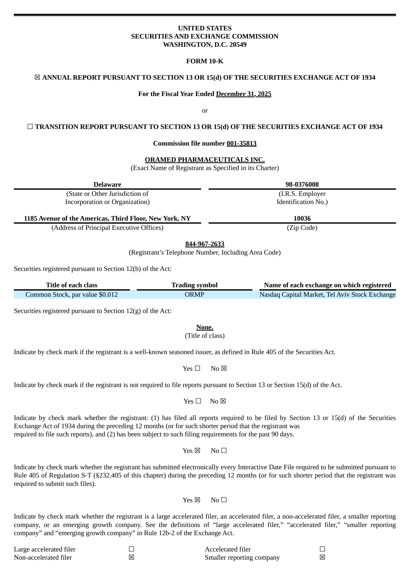 Oramed Pharmaceuticals' Q4 2025 Annual report