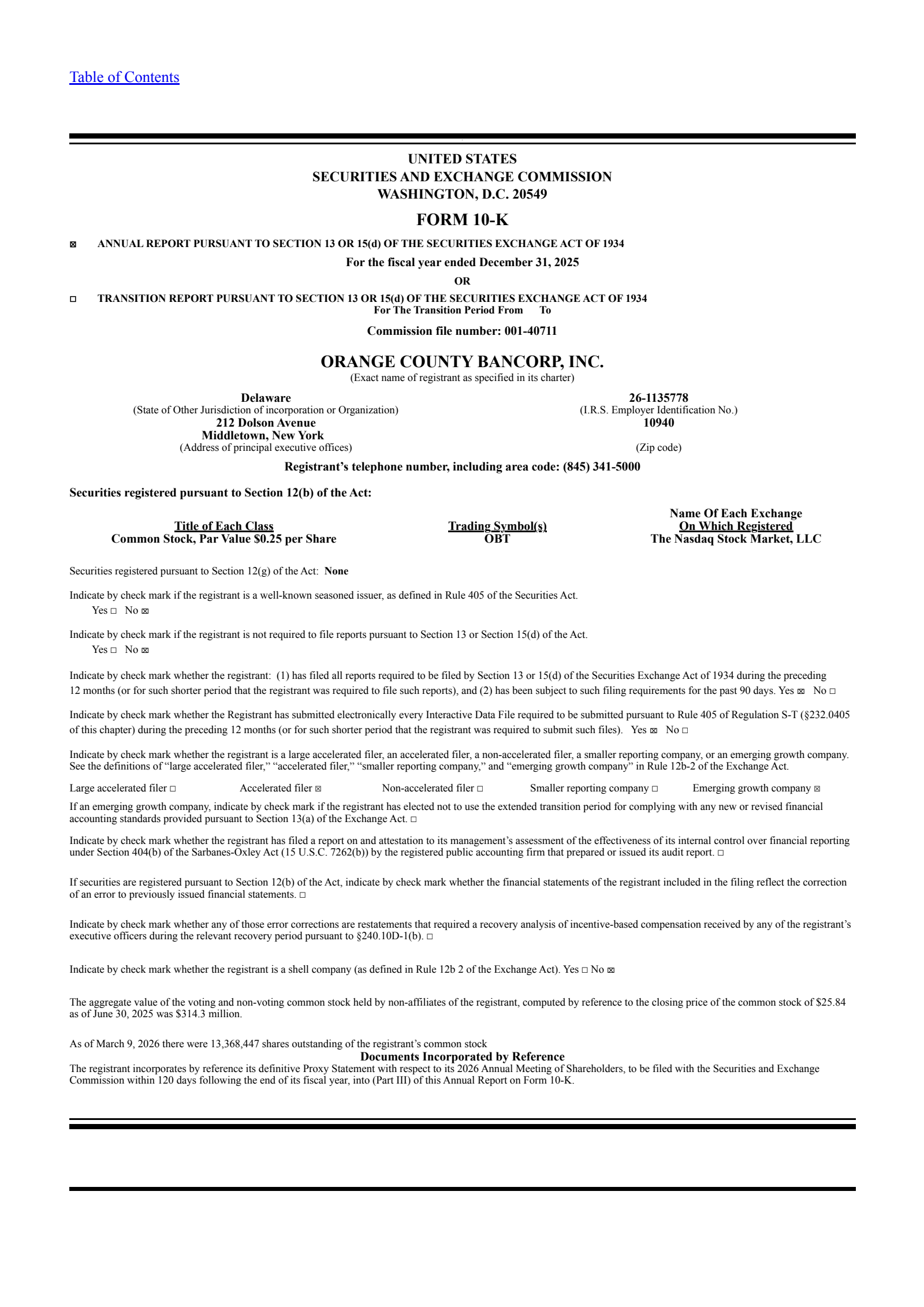 Orange County Bancorp's Q4 2025 Annual report