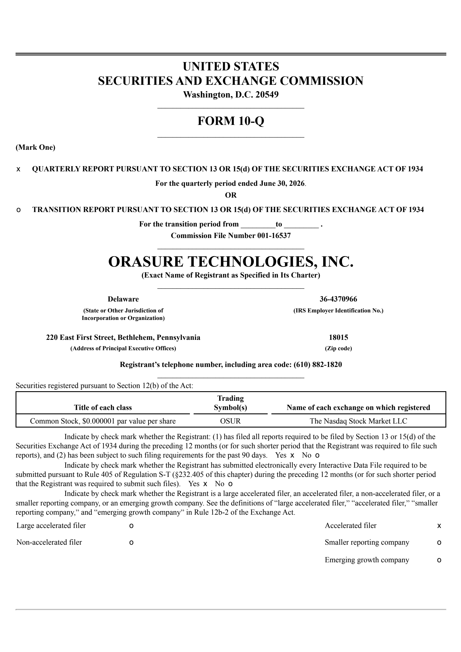 OraSure Technologies' Q2 2026 Quarterly report