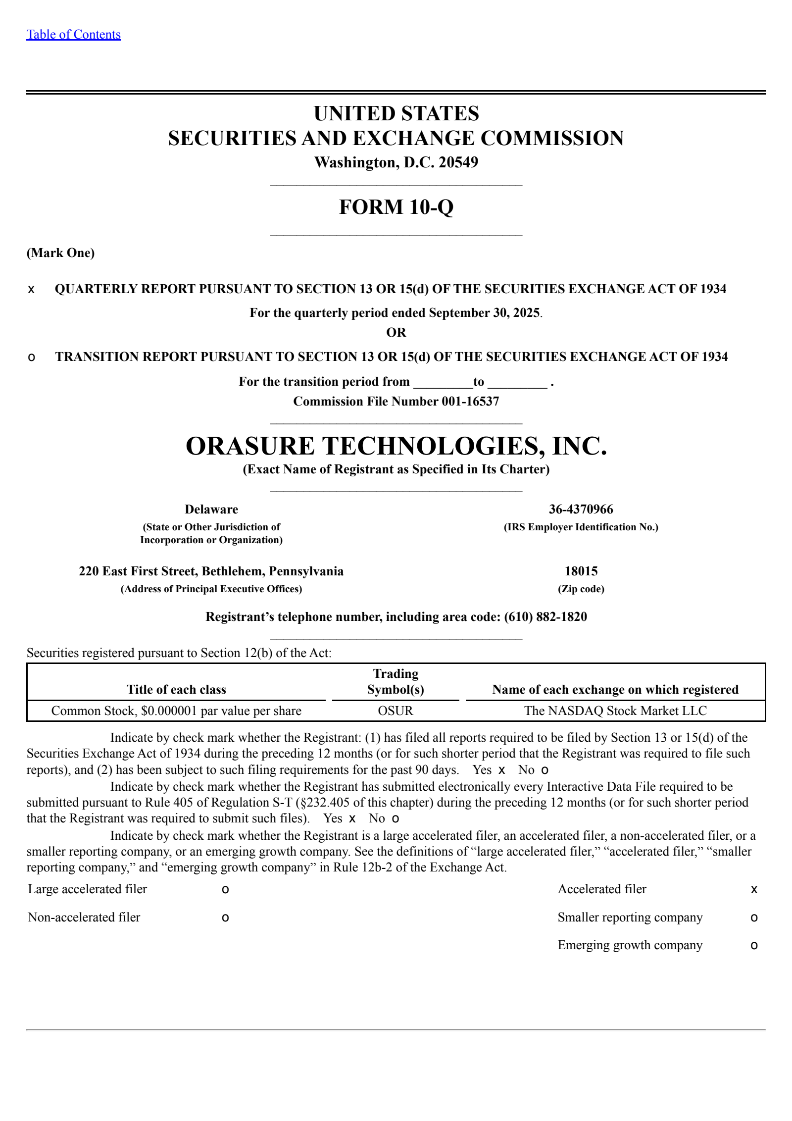 OraSure Technologies' Q3 2025 Quarterly Report