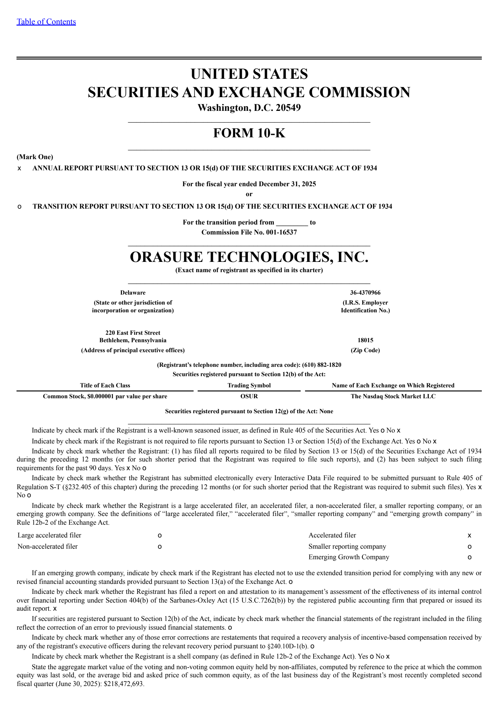 OraSure Technologies' Q4 2025 Annual report