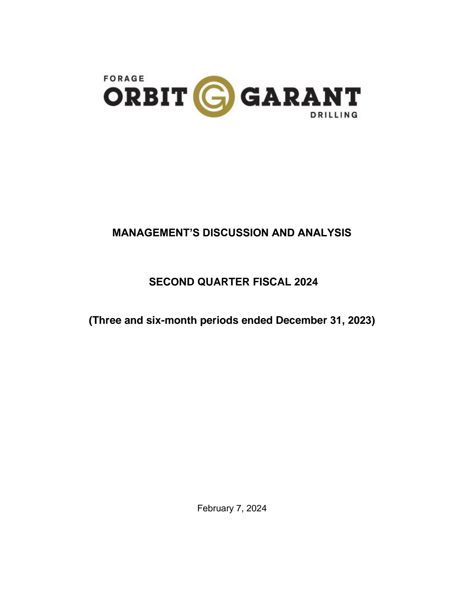 Orbit Garant OGD Q2 2024 Earnings Report on 2/7/2024