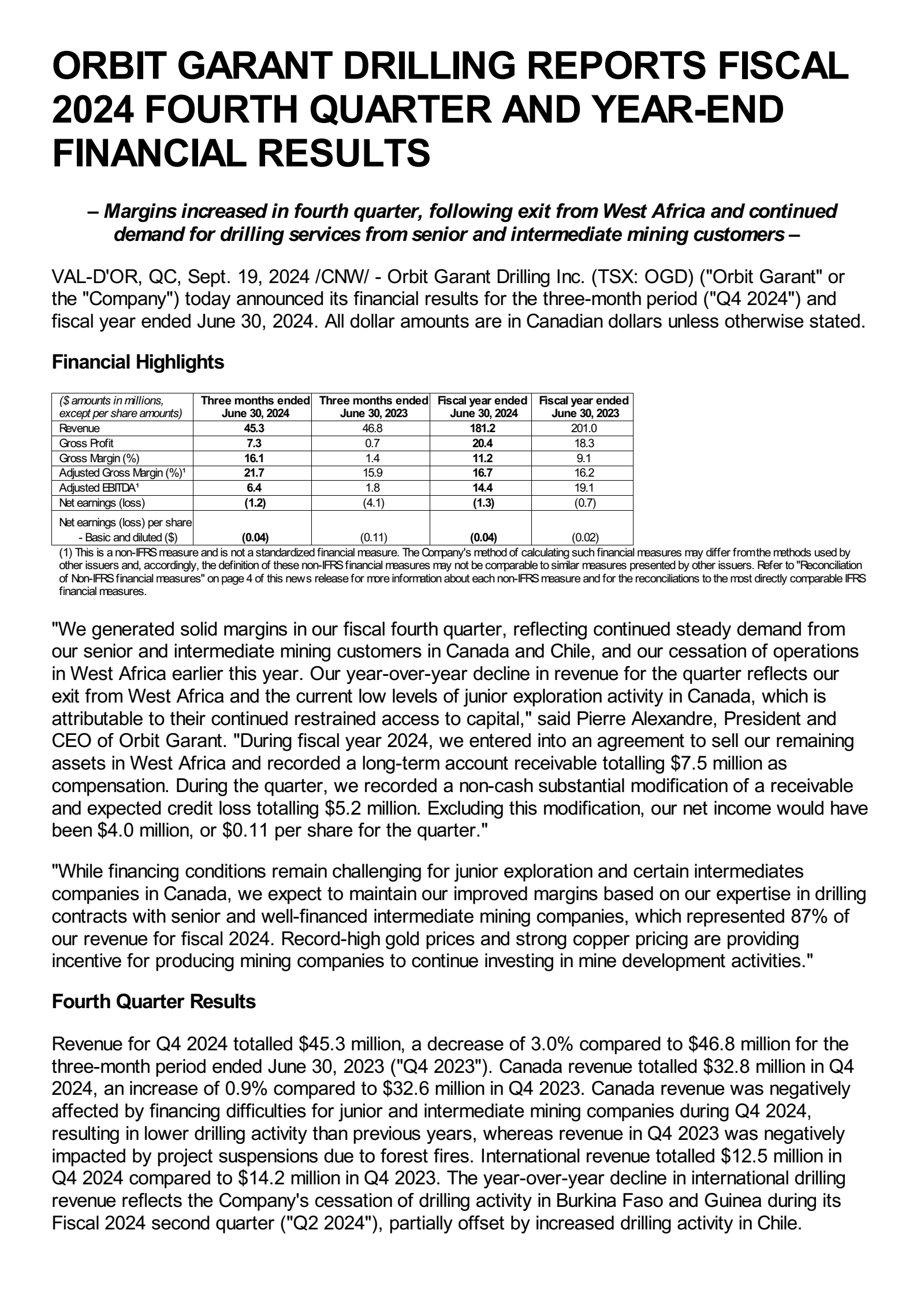 Orbit Garant OGD Q4 2024 Earnings Report on 9/19/2024