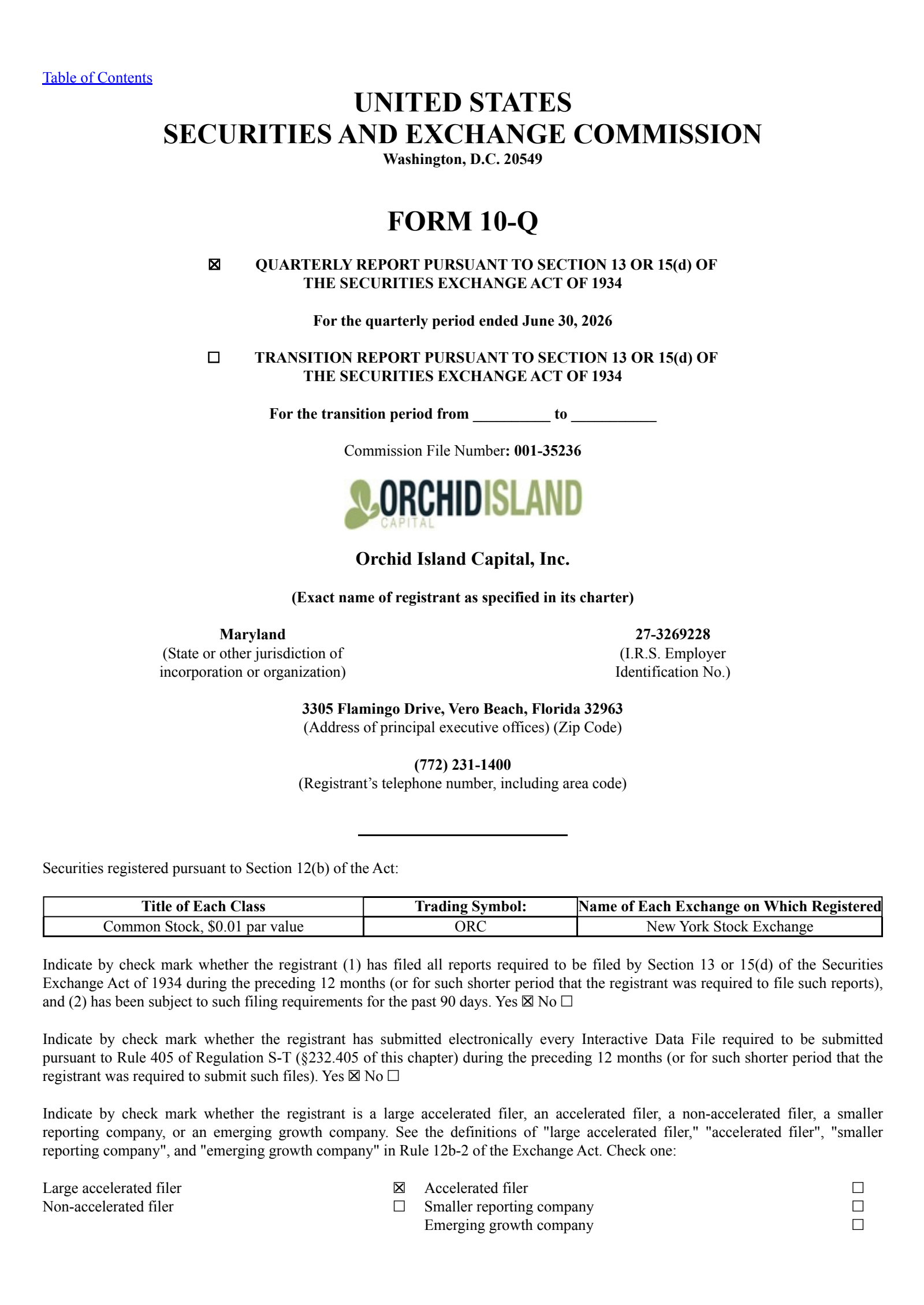 Orchid Island Capital's Q2 2026 Quarterly report