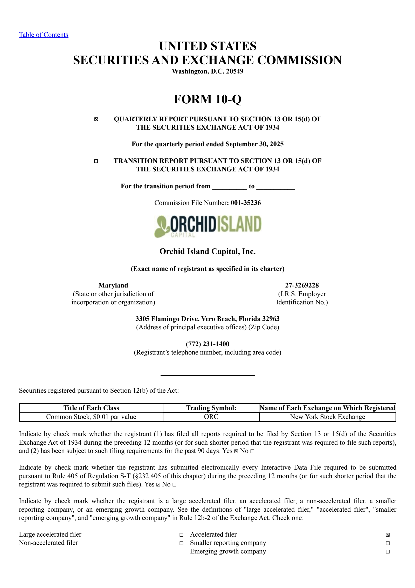 Orchid Island Capital's Q3 2025 Quarterly Report
