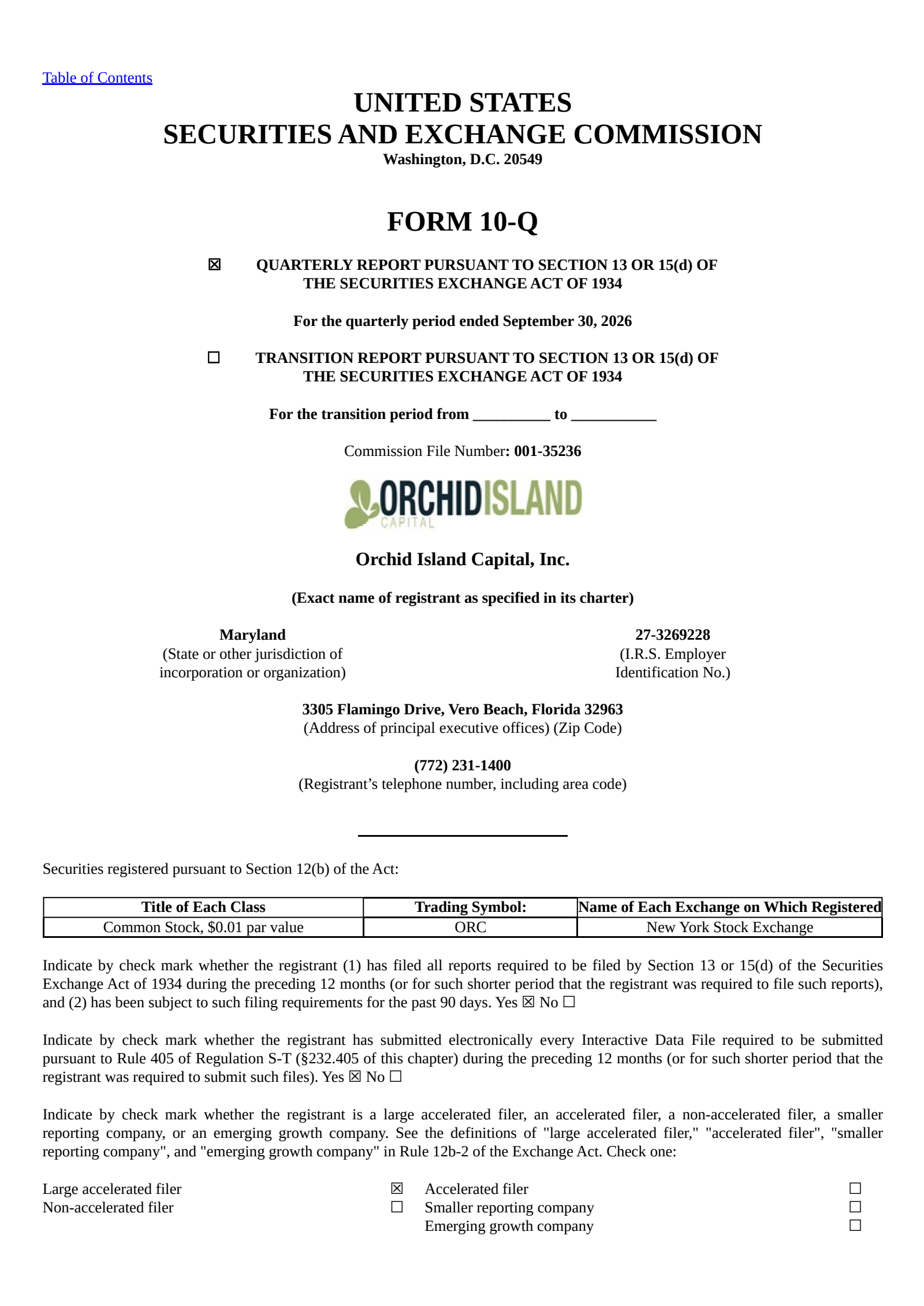Orchid Island Capital (ORC) Q3 2026 Earnings Results & Call Transcript