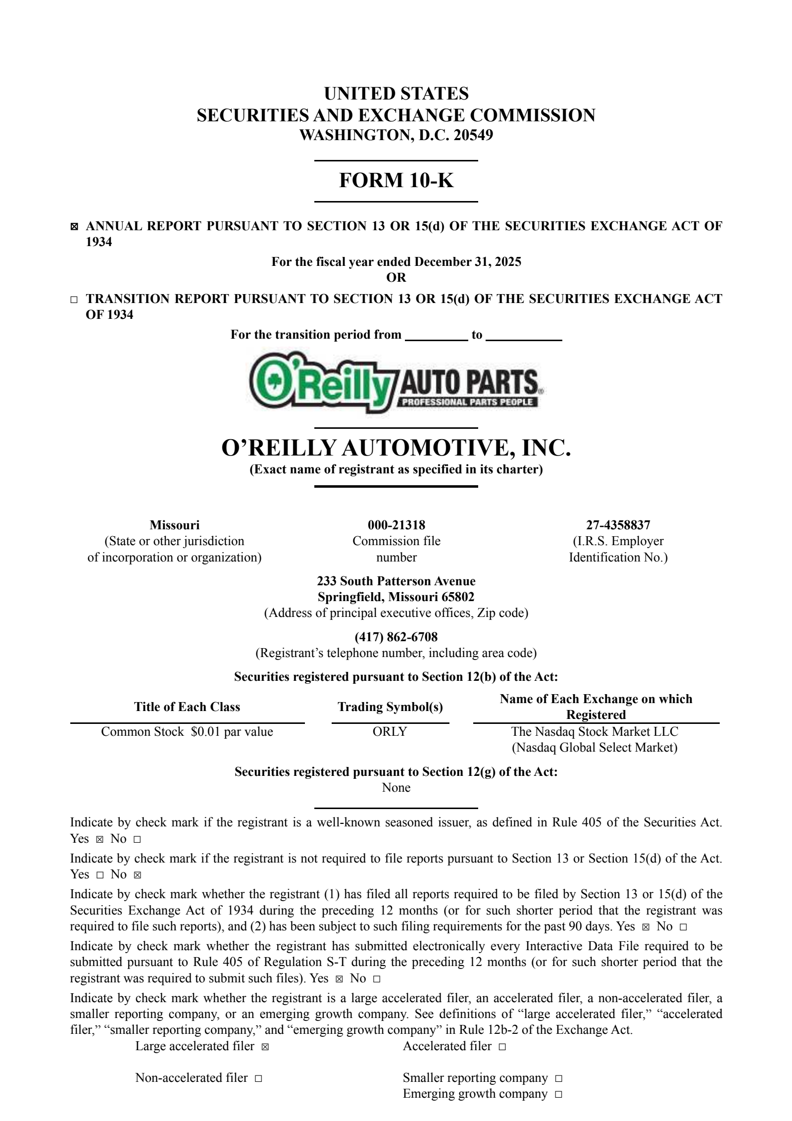 O'Reilly Automotive's Q4 2025 Annual report