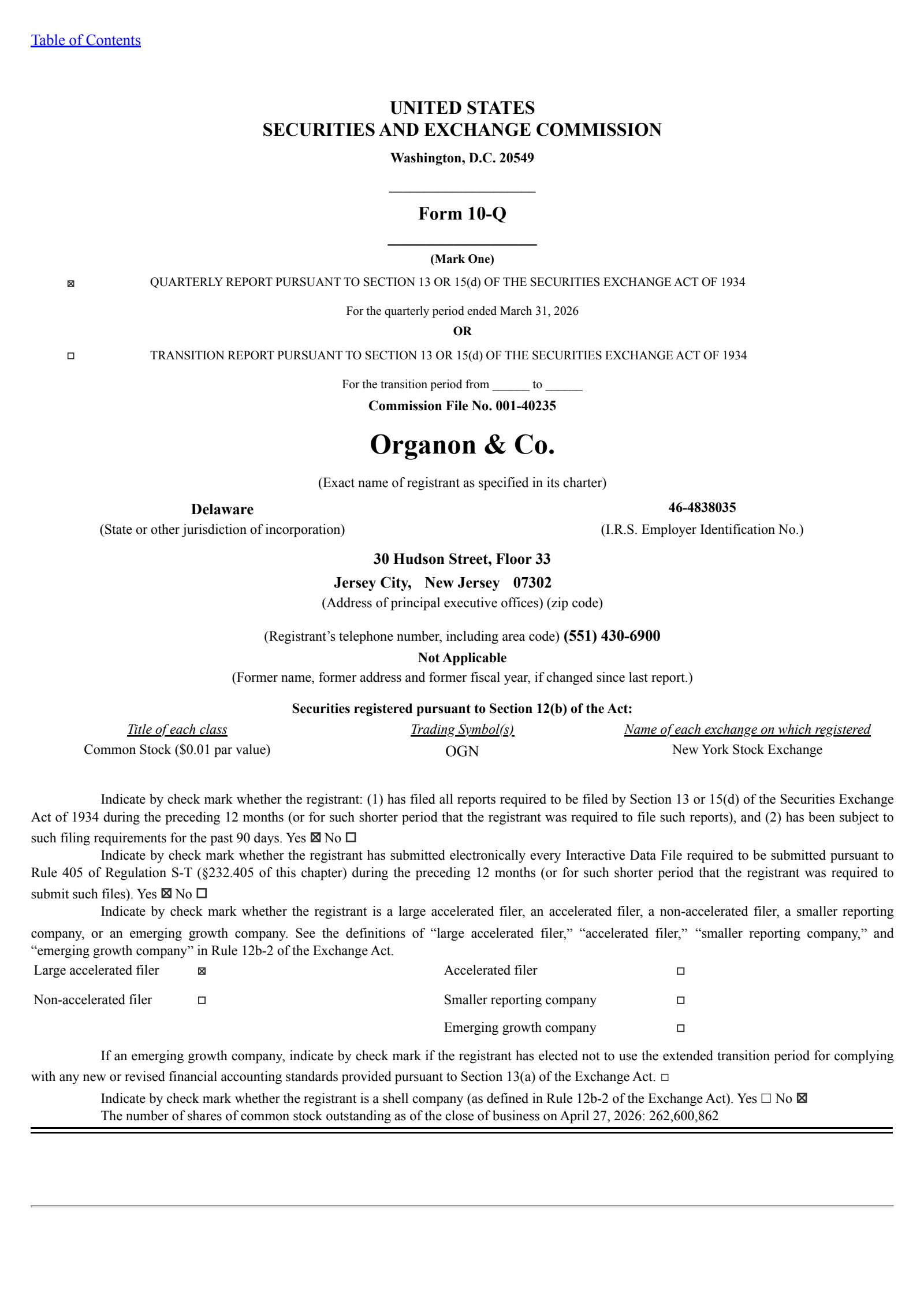 Organon & Co.'s Q1 2026 Quarterly report