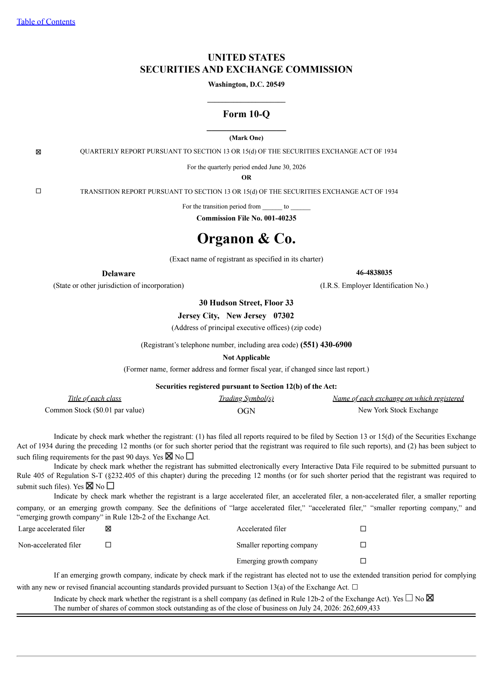 Organon & Co.'s Q2 2026 Quarterly report