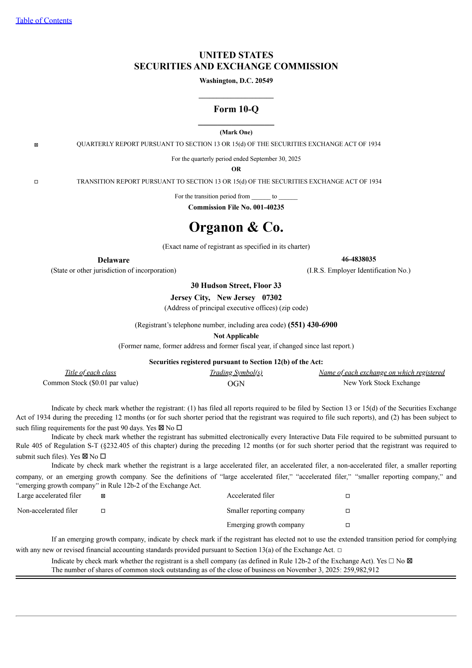 Organon & Co.'s Q3 2025 Quarterly Report
