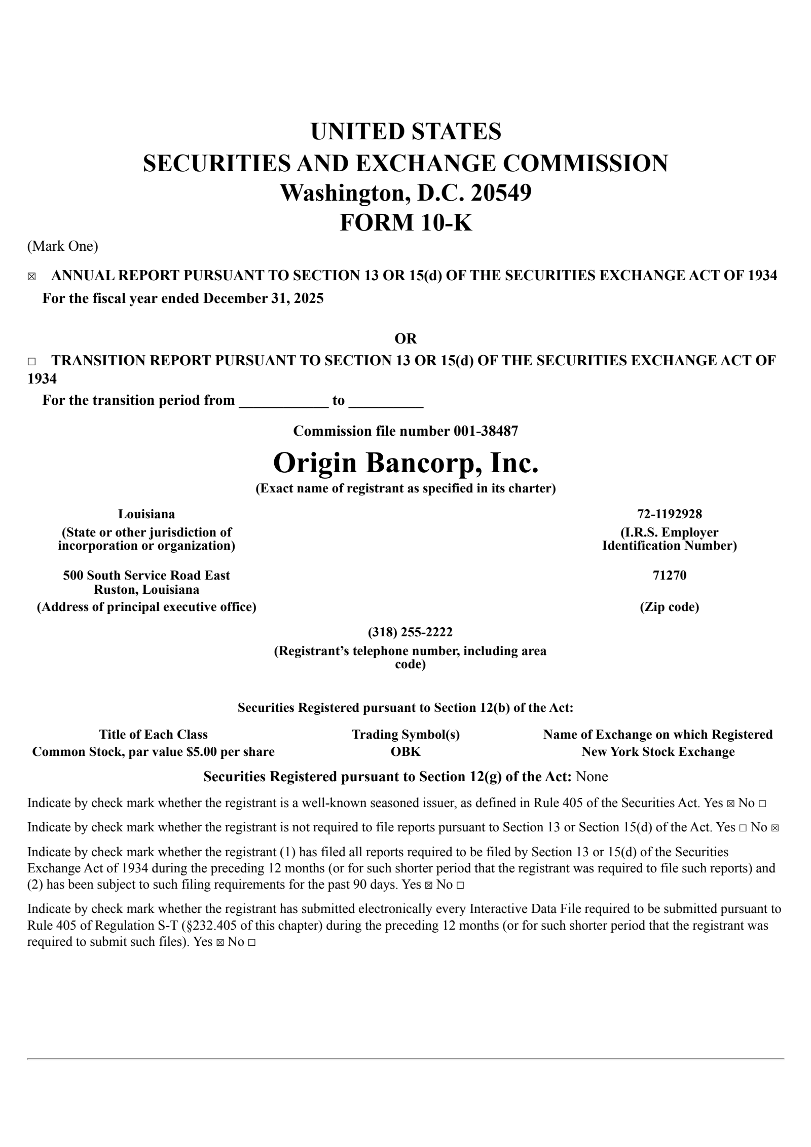 Origin Bancorp's Q4 2025 Annual report