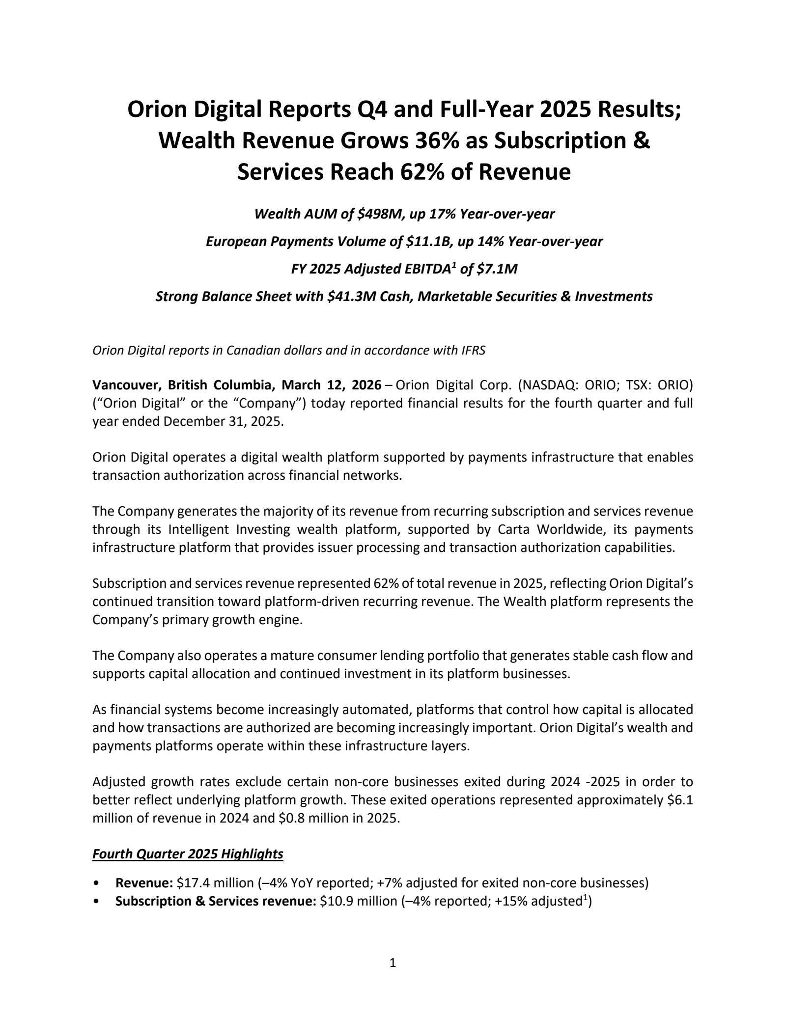 Mogo's Q4 2025 Press Release