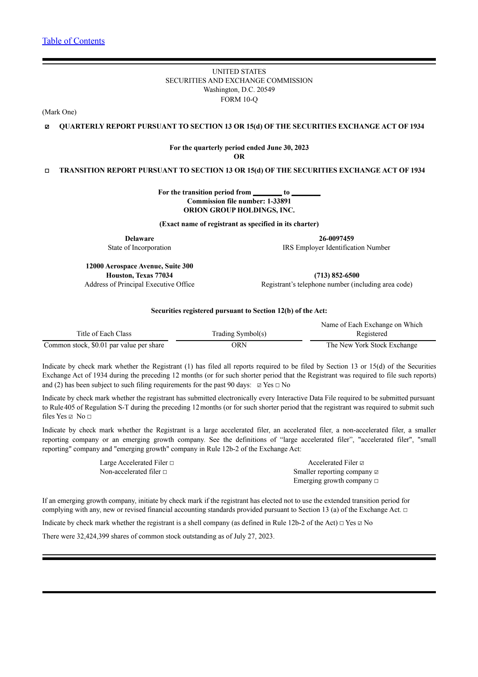 Orion Group's Q2 2023 Quarterly report
