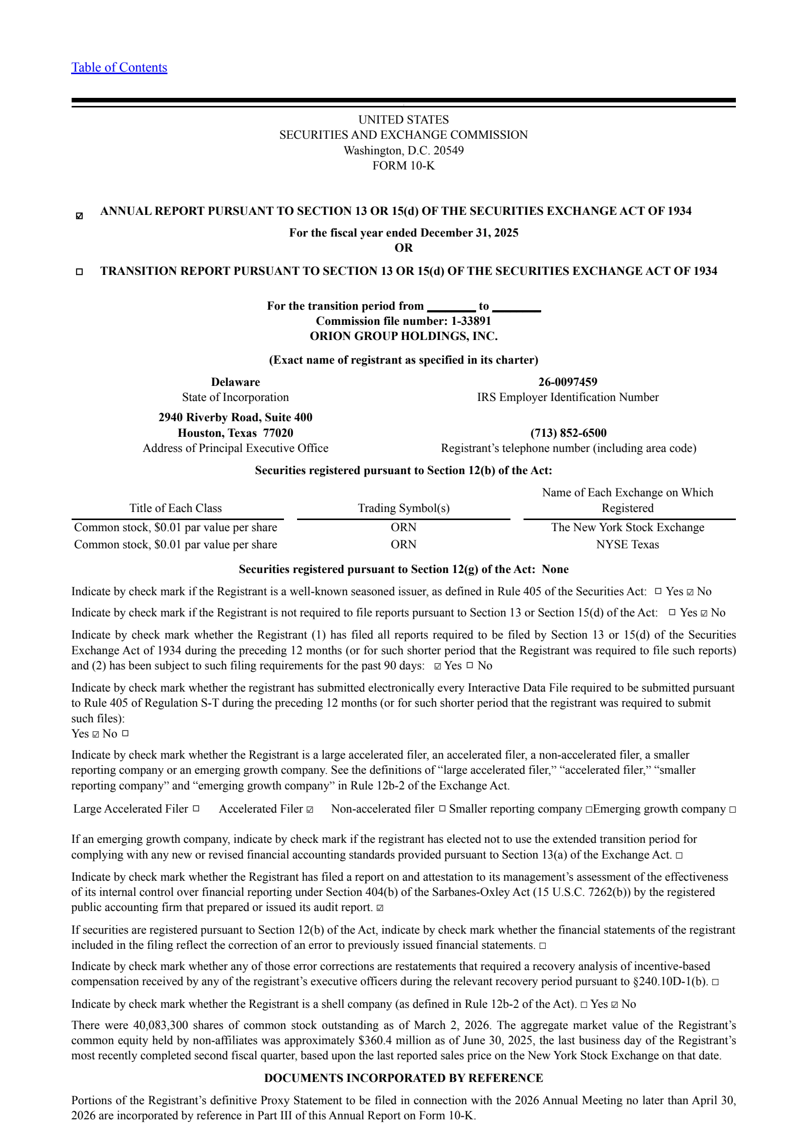 Orion Group's Q4 2025 Annual report