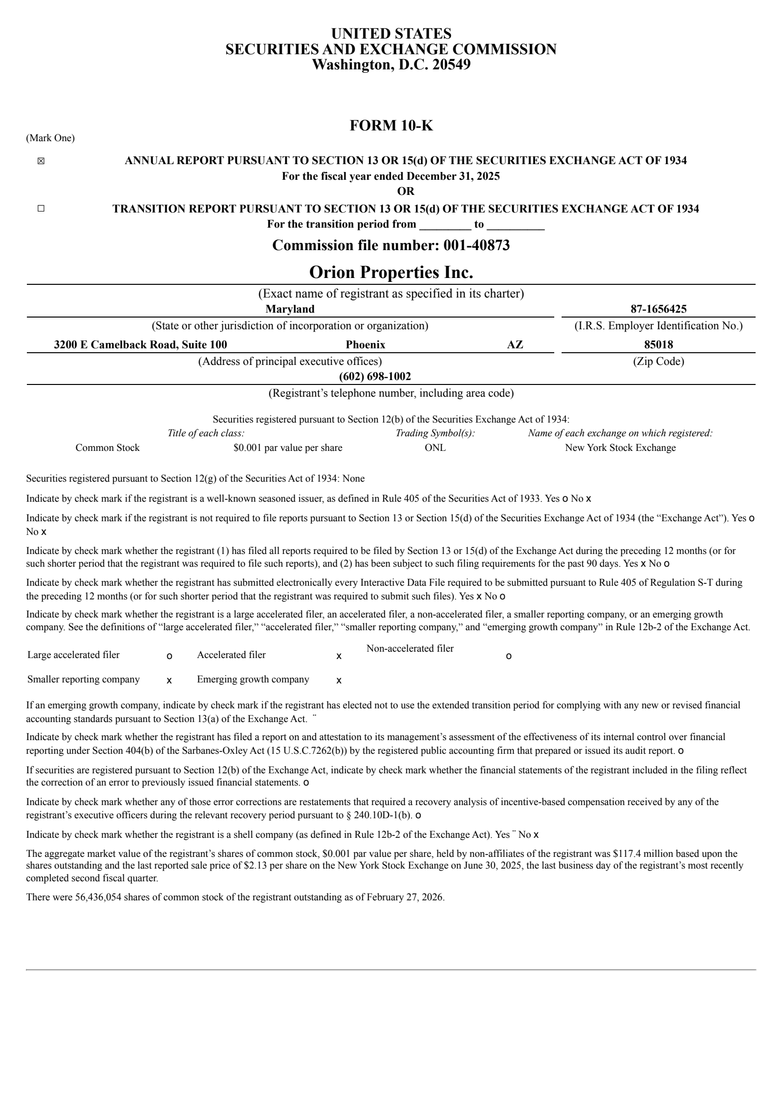 Orion Office REIT's Q4 2025 Annual report