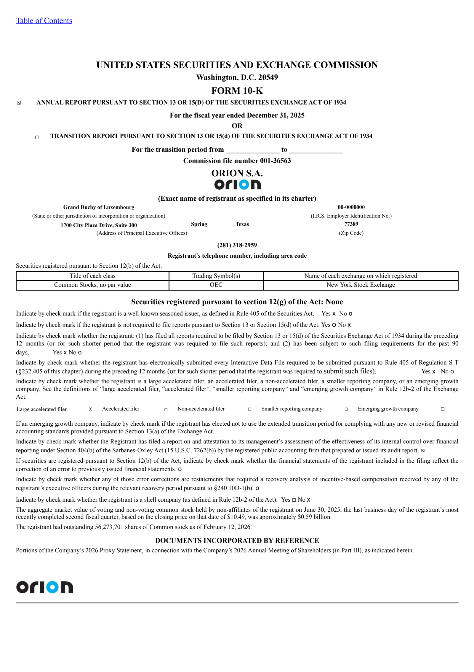 Orion's Q4 2025 Annual report