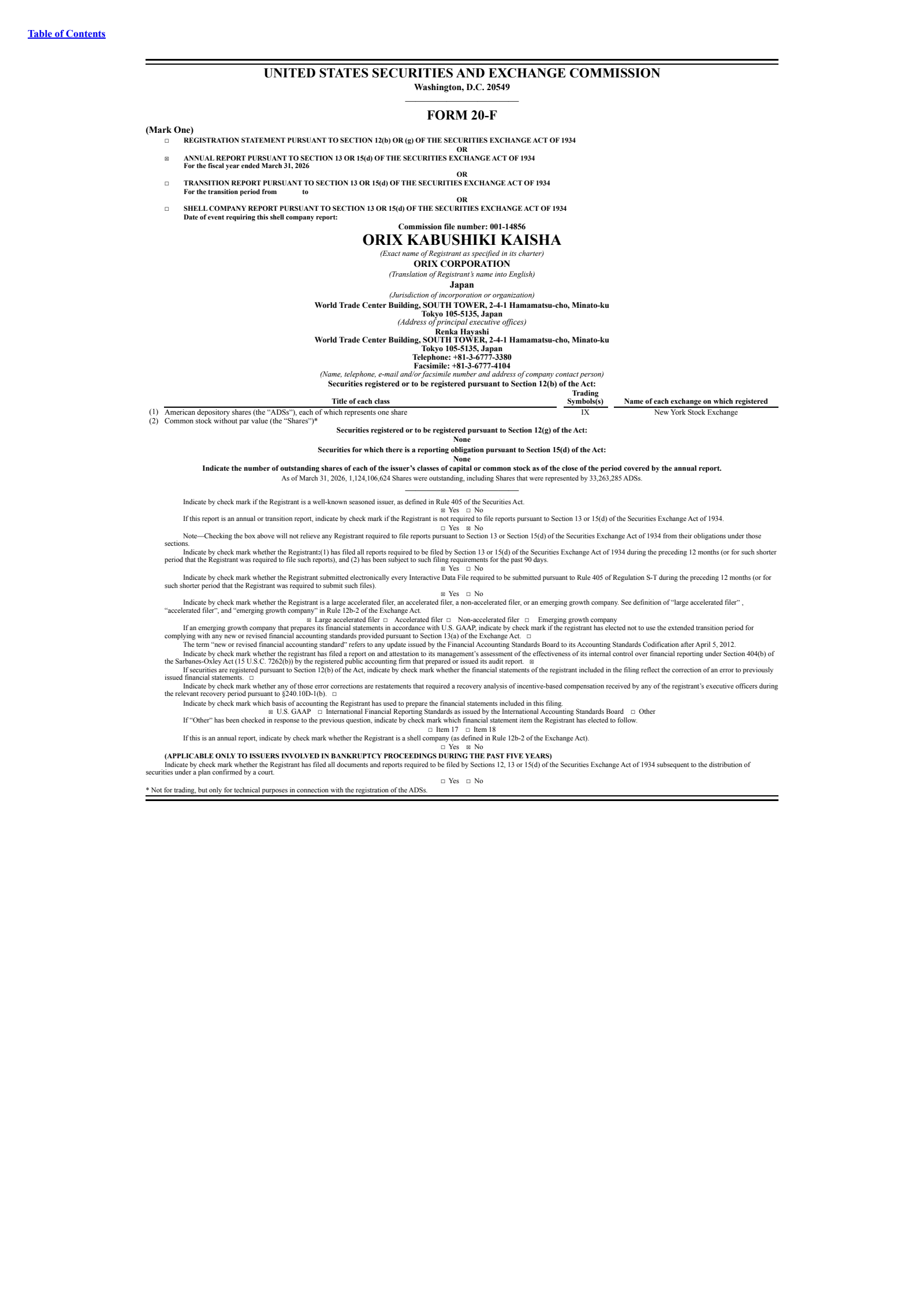 Orix Corp Ads' Q4 2026 Annual report