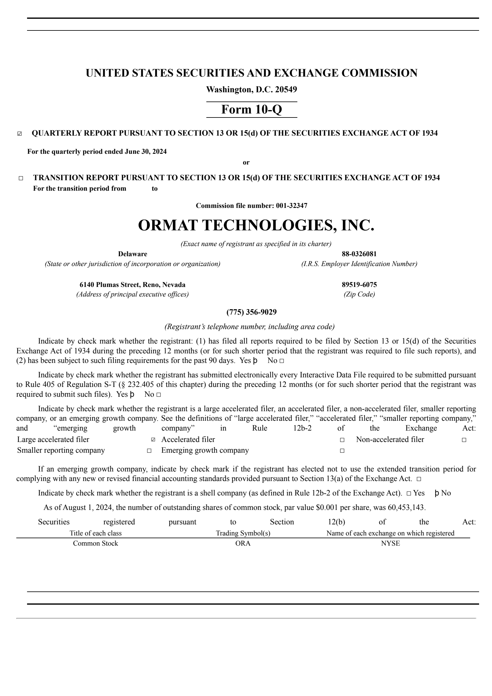 Ormat Technologies' Q2 2024 Quarterly report