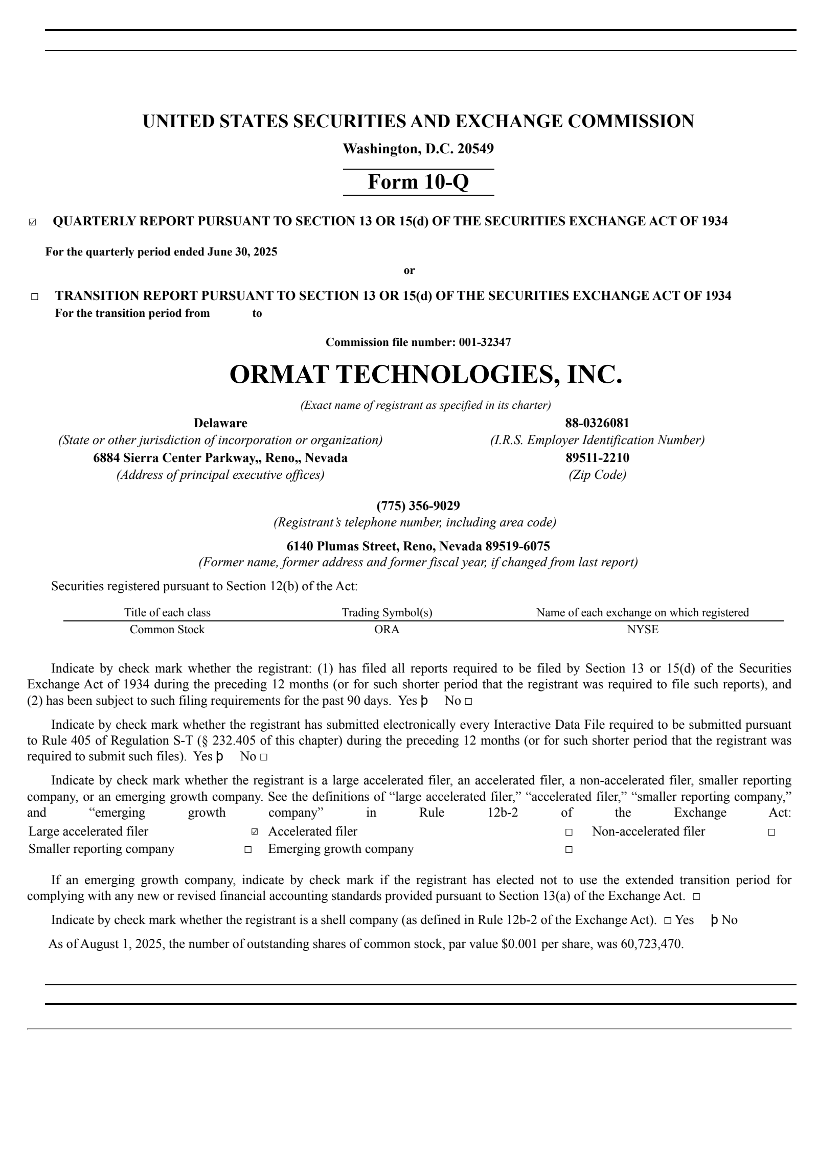 Ormat Technologies' Q2 2025 Quarterly report