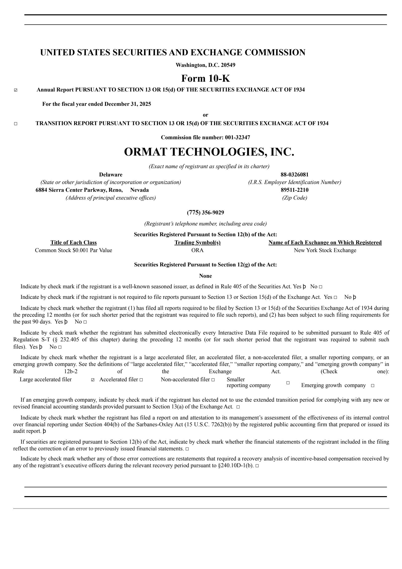 Ormat Technologies' Q4 2025 Annual report