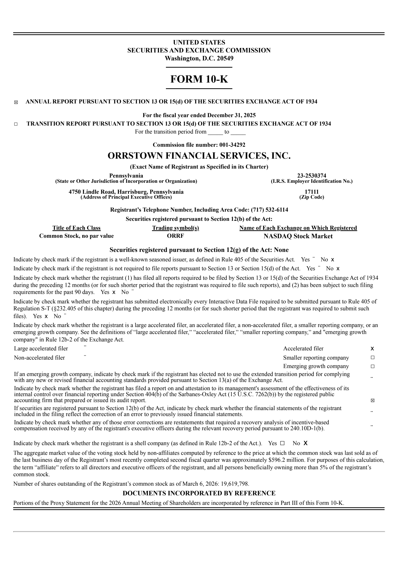Orrstown Financial Services' Q4 2025 Annual report