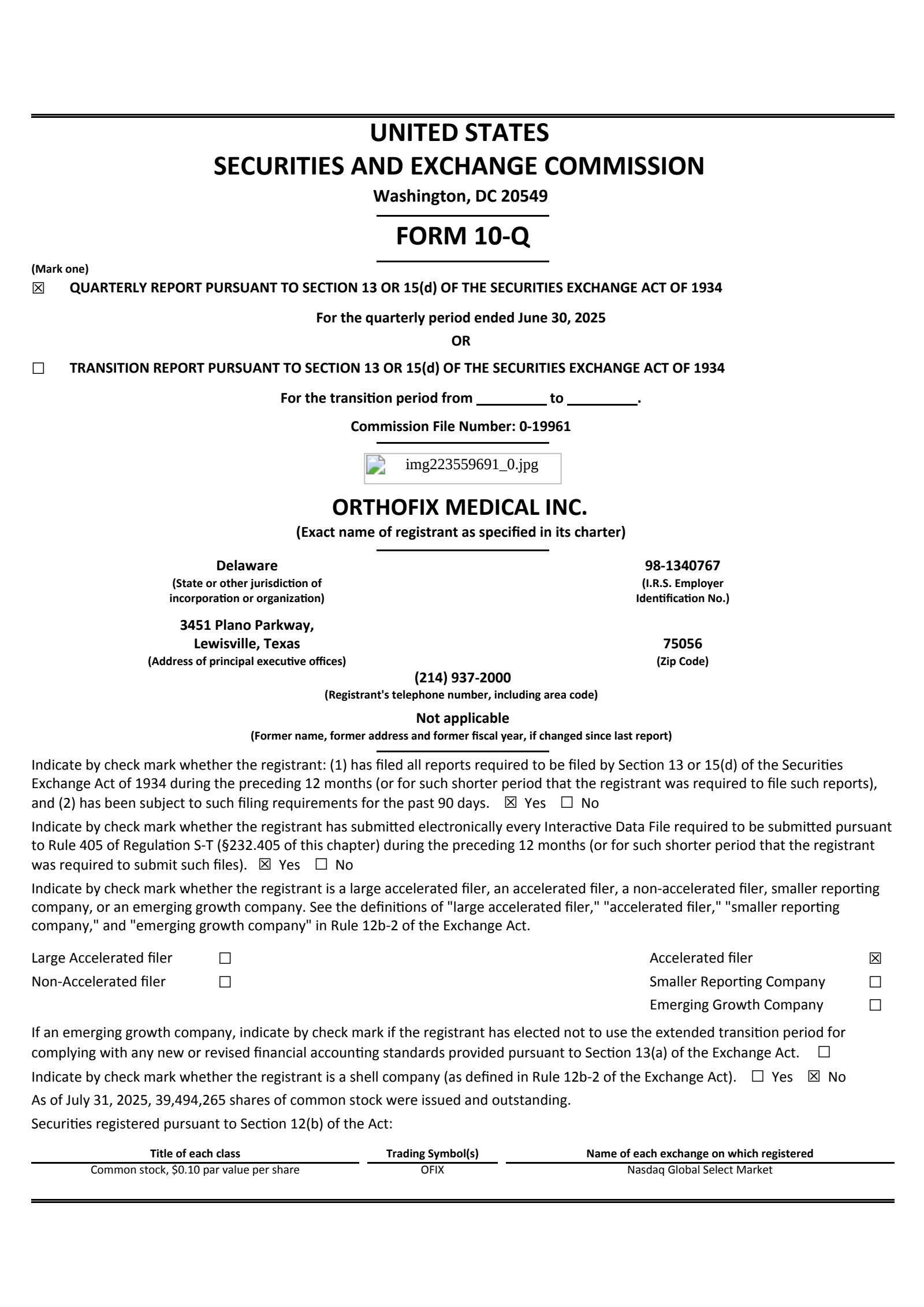 Orthofix Medical's Q2 2025 Quarterly report