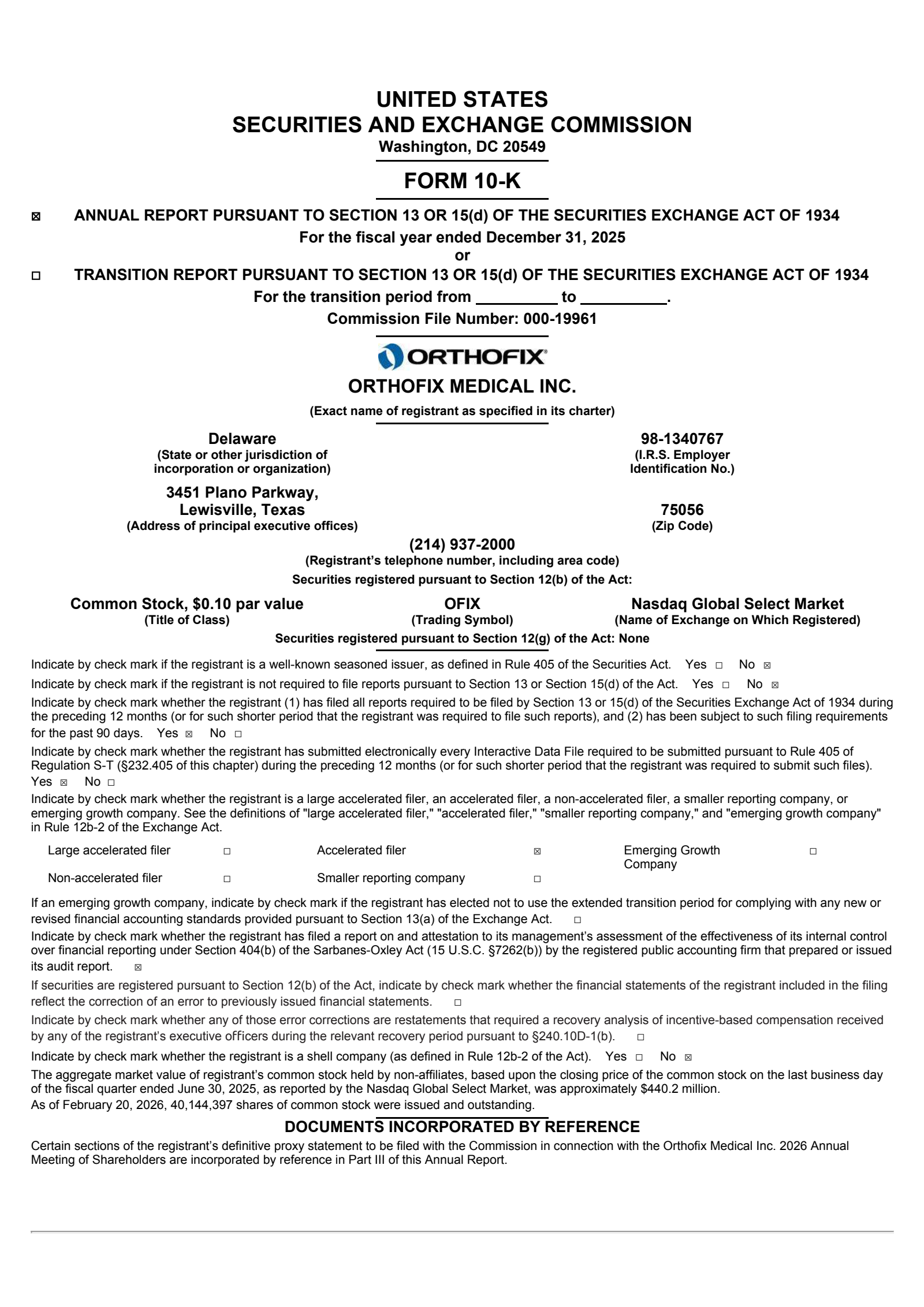 Orthofix Medical's Q4 2025 Annual report