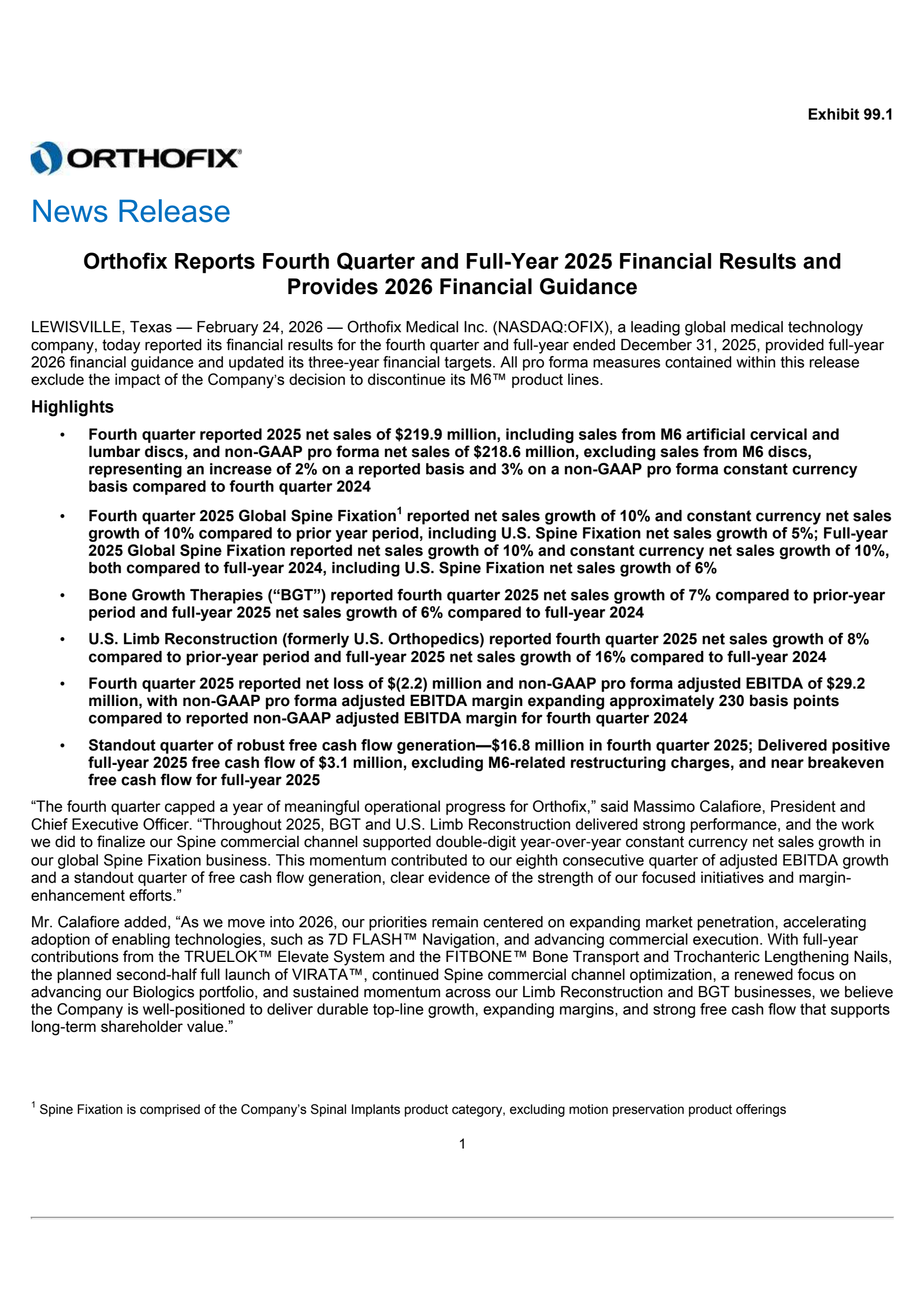 Orthofix Medical's Q4 2025 Press Release