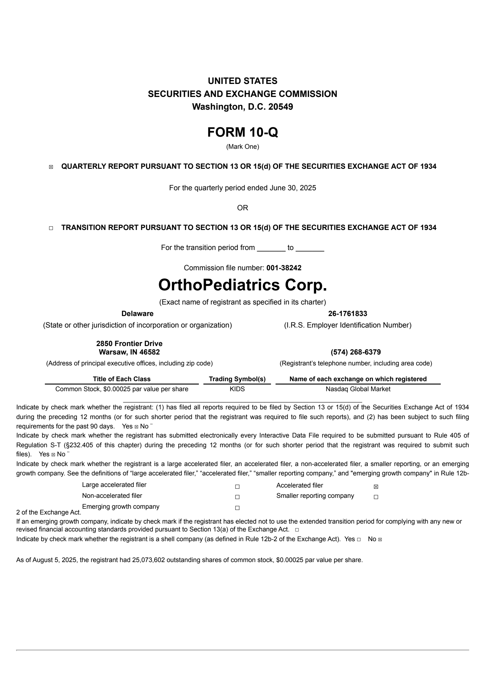 OrthoPediatrics' Q2 2025 Quarterly report