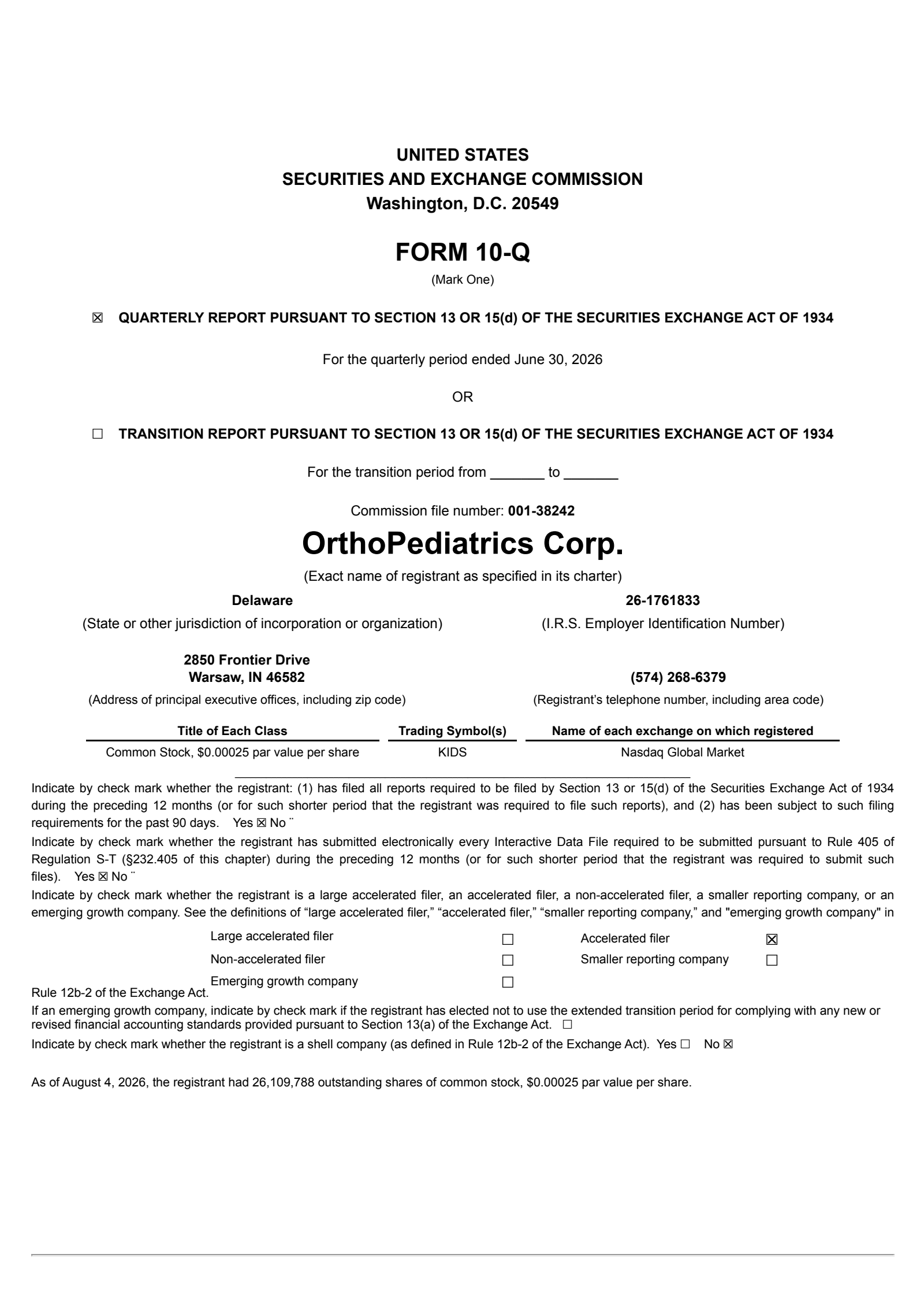 OrthoPediatrics' Q2 2026 Quarterly report