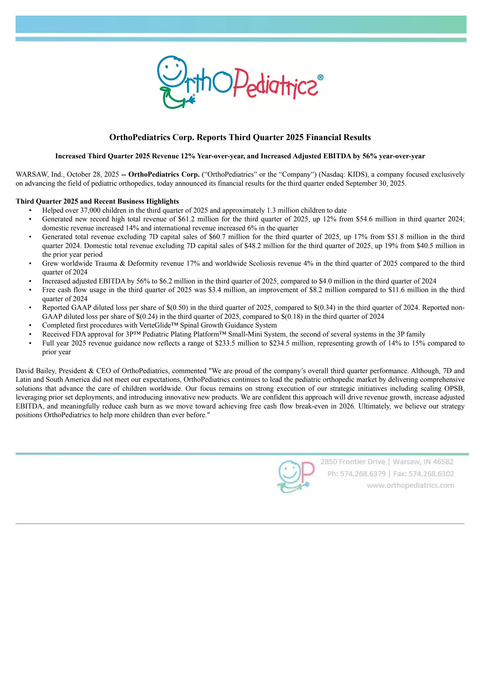 OrthoPediatrics' Q3 2025 Earnings Release