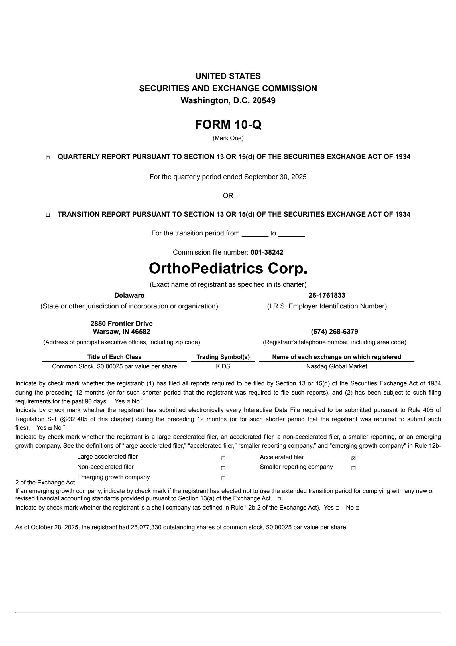 OrthoPediatrics' Q3 2025 Quarterly Report