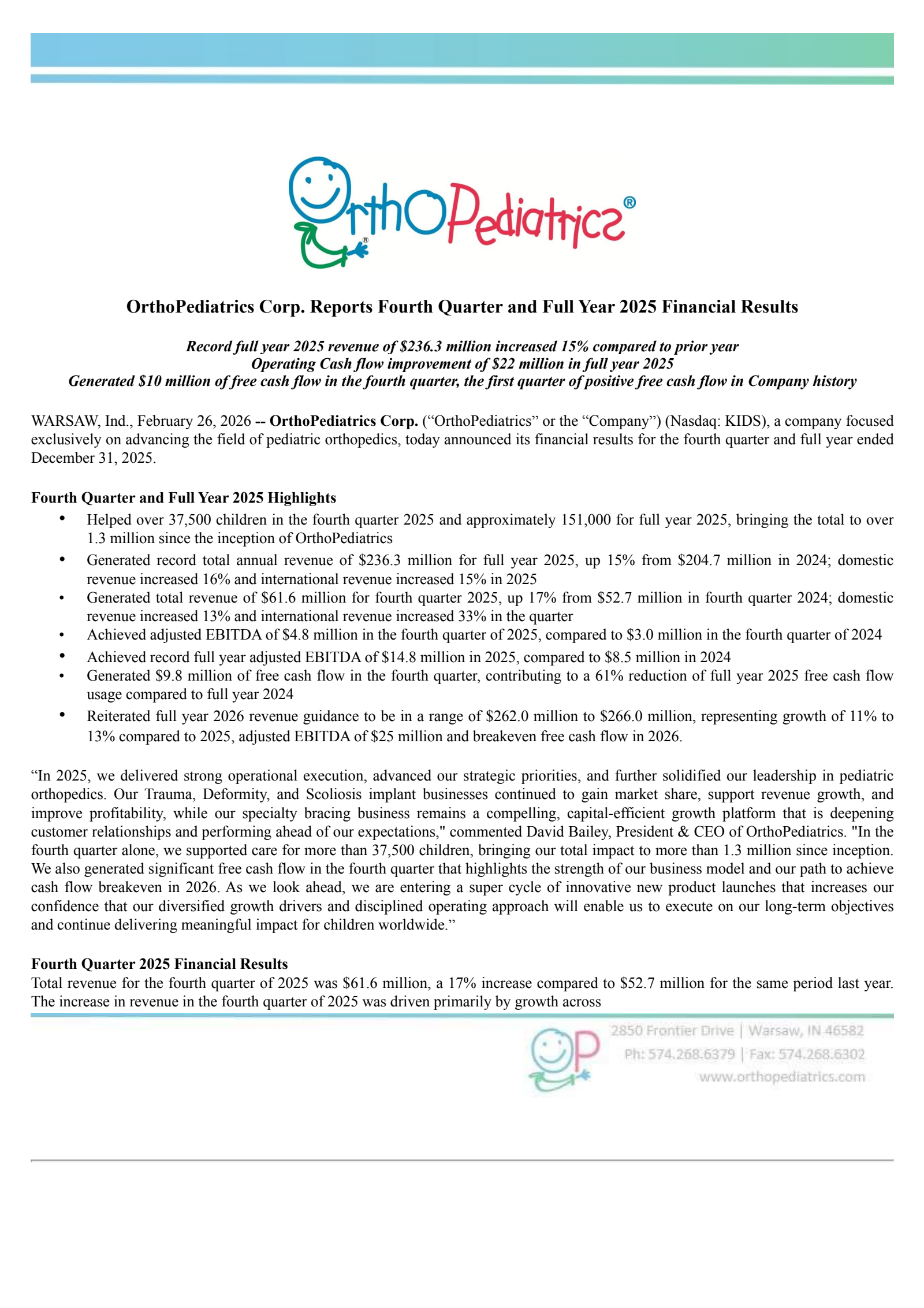 OrthoPediatrics' Q4 2025 Press Release