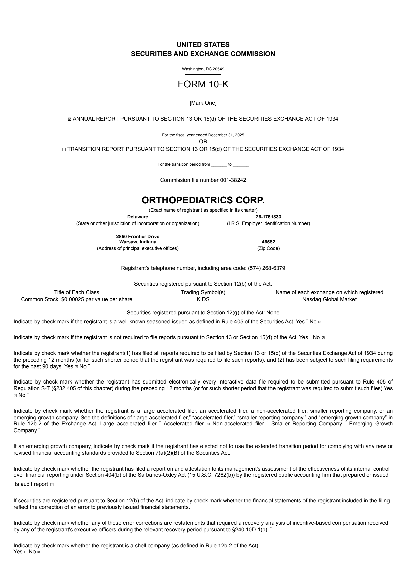 OrthoPediatrics' Q4 2025 Annual report