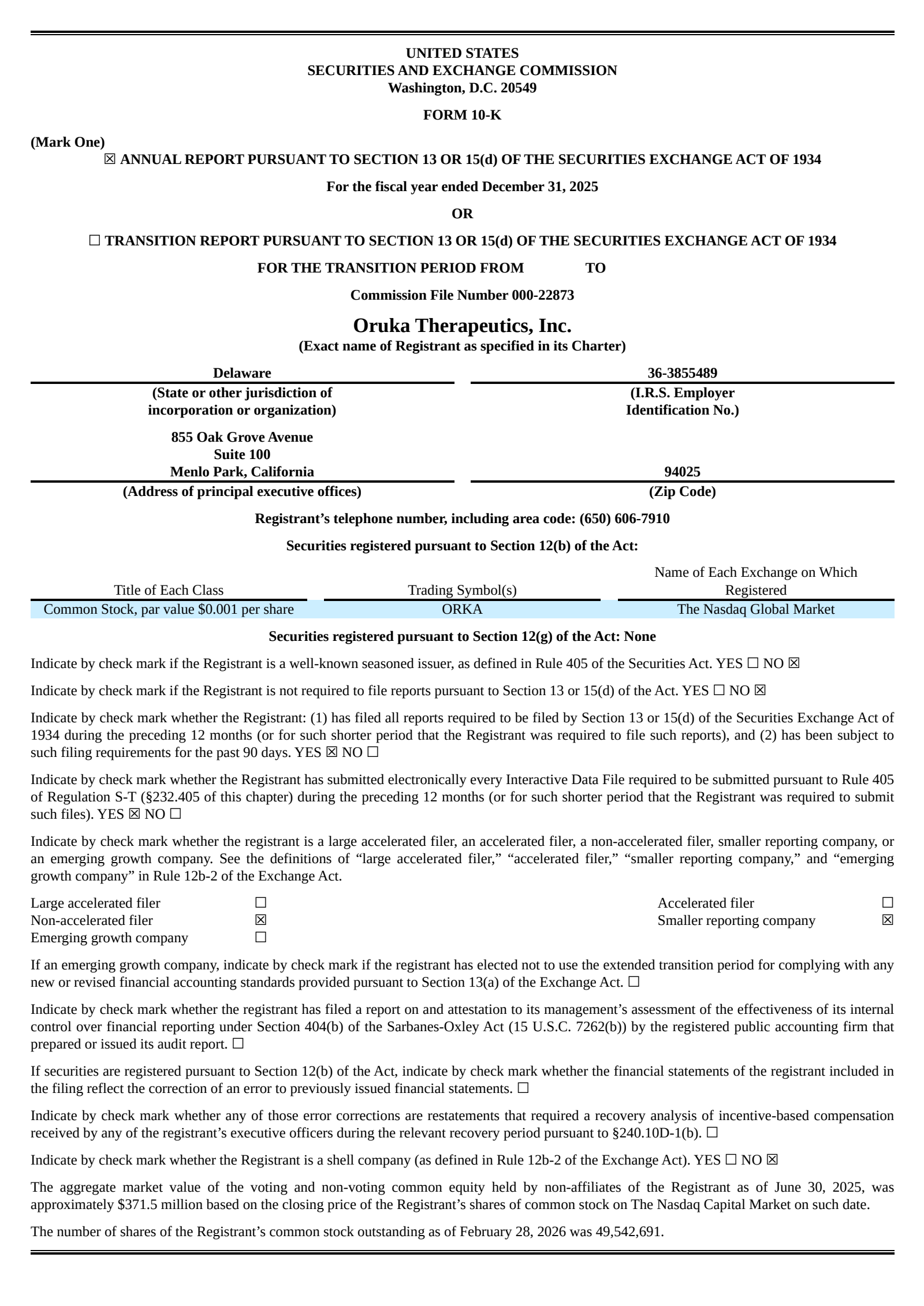 Oruka Therapeutics' Q4 2025 Annual report