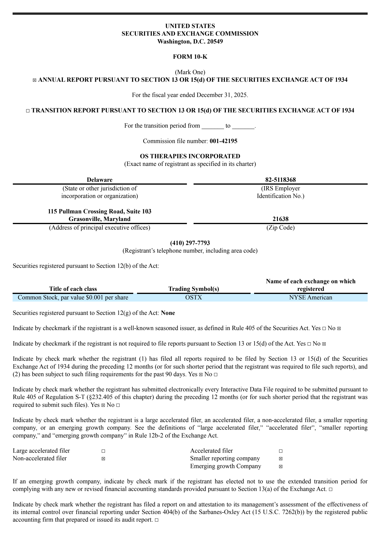 OS Therapies' Q4 2025 Annual report
