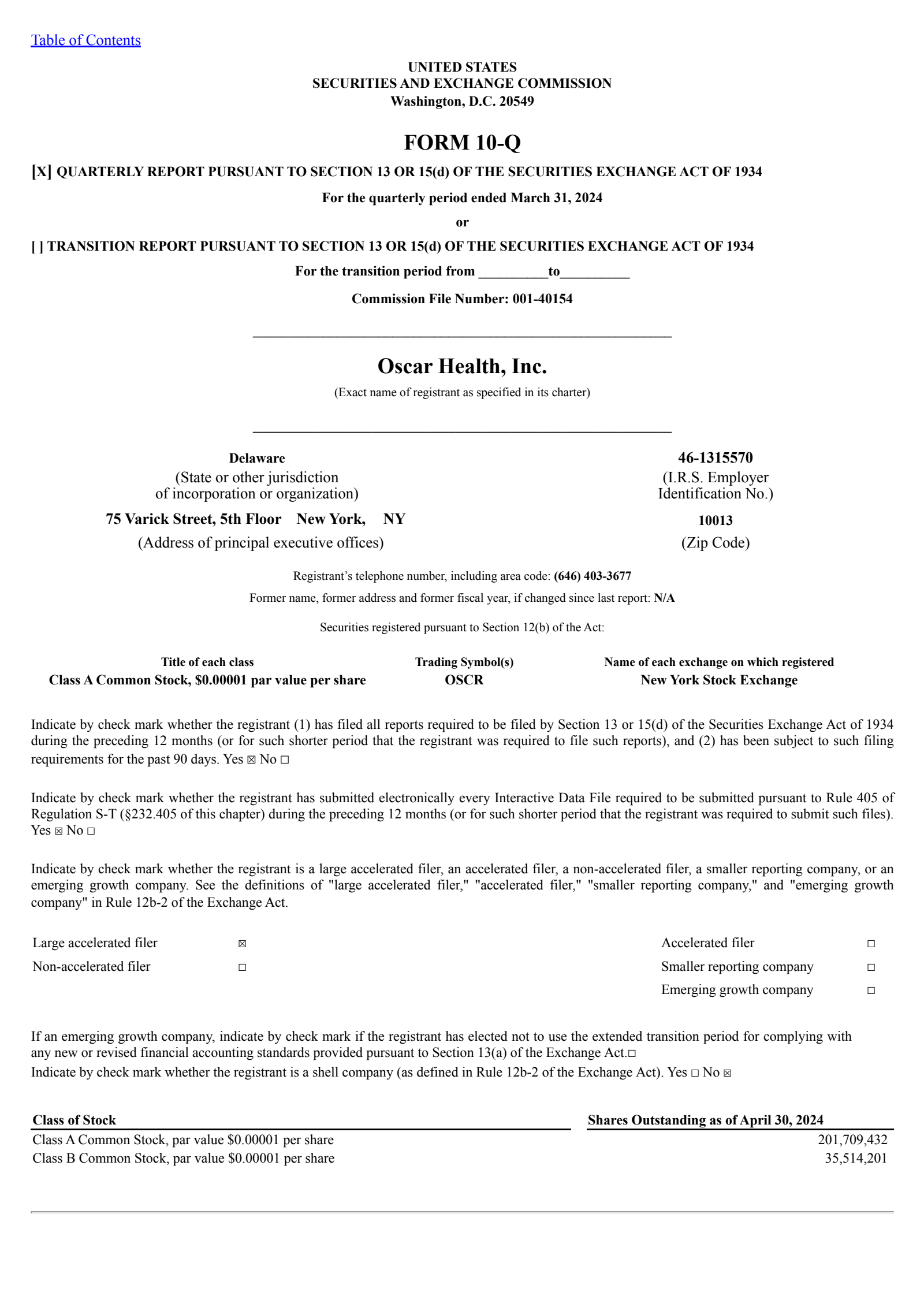 Oscar Health's Q1 2024 Quarterly report