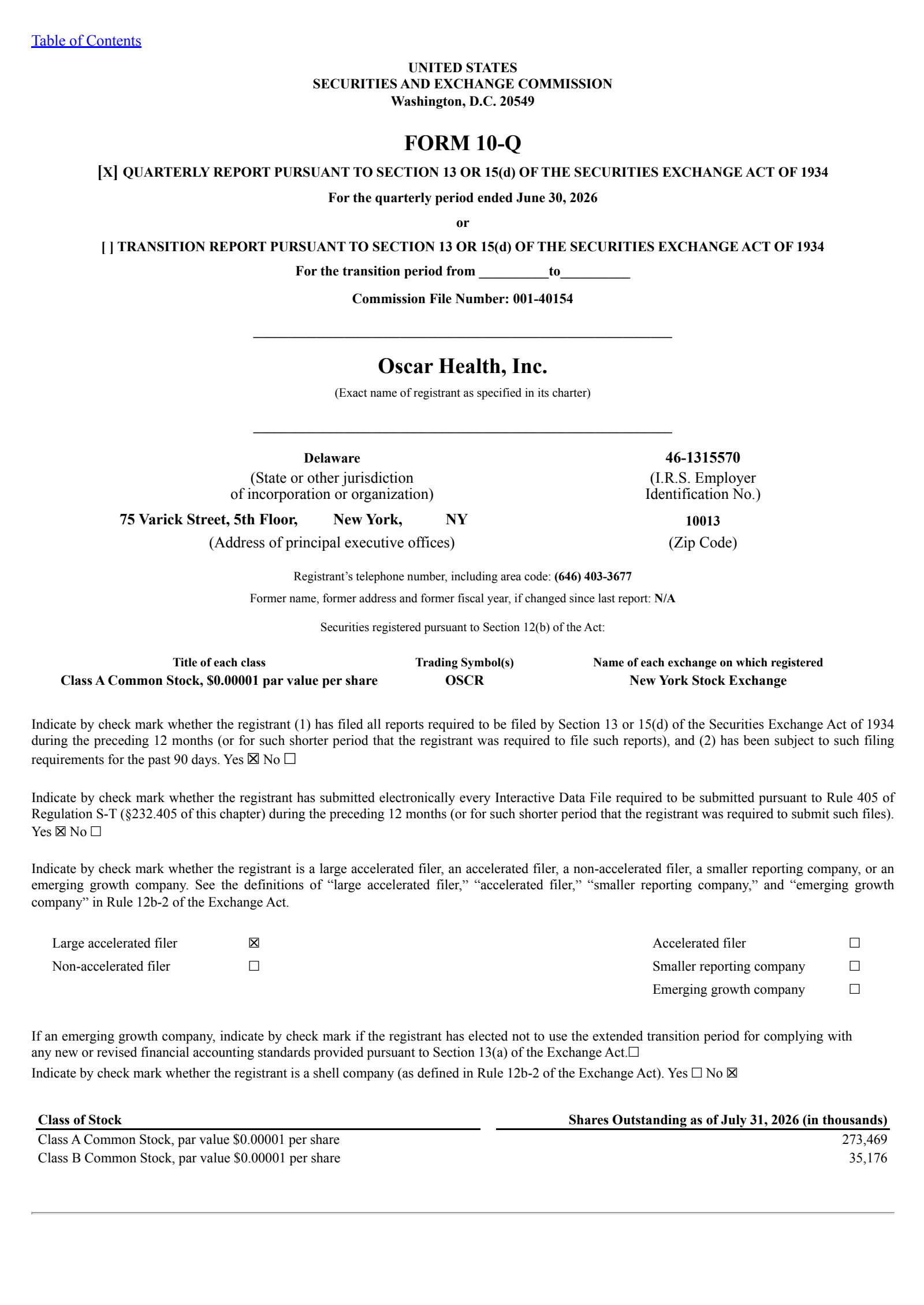 Oscar Health's Q2 2026 Quarterly report